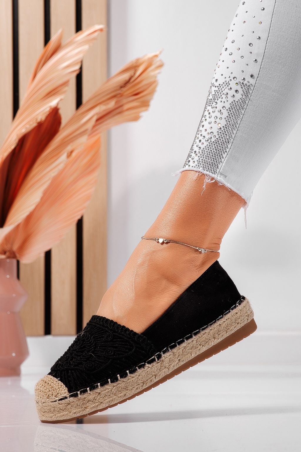 Espadrile dama negre din piele ecologica intoarsa  Emma #24542