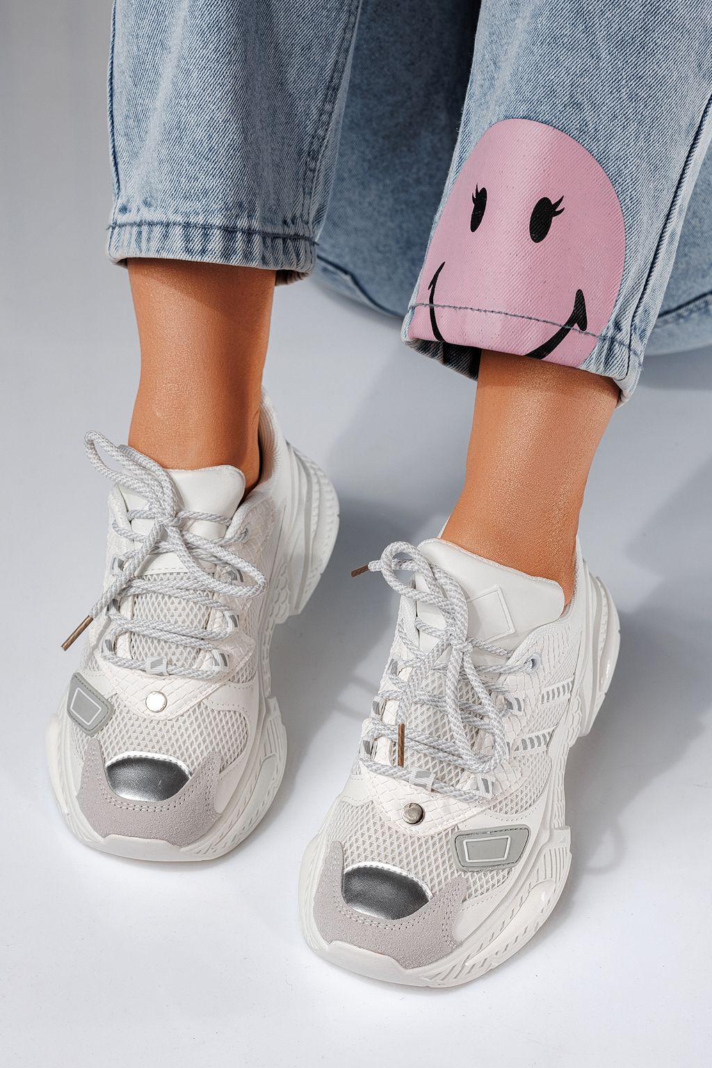 Adidasi dama albi din piele ecologica Devi #24543