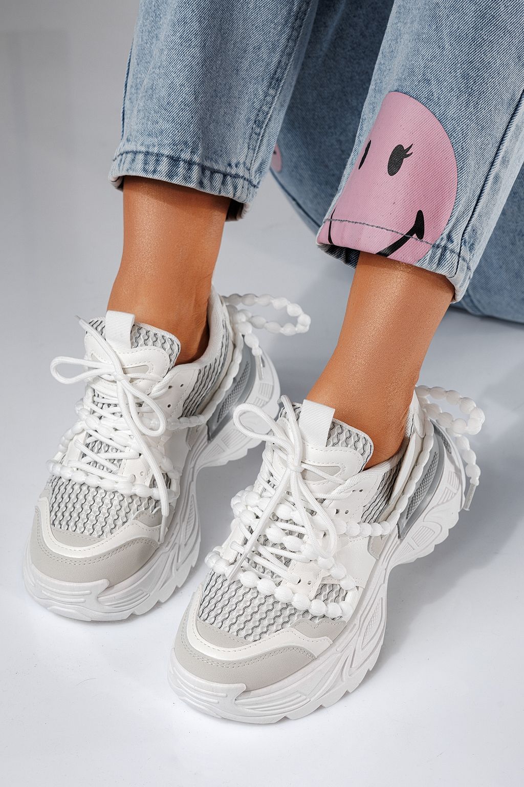 Adidasi dama albi din piele ecologica Evi #24551