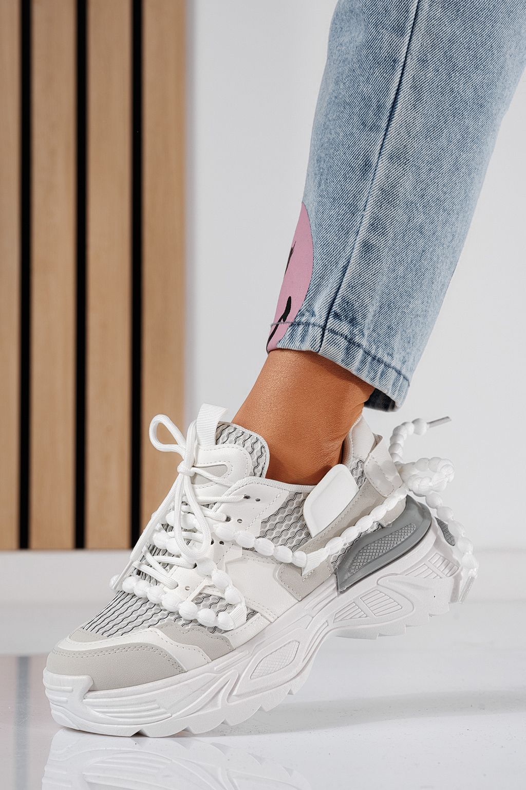 Adidasi dama albi din piele ecologica Evi #24551