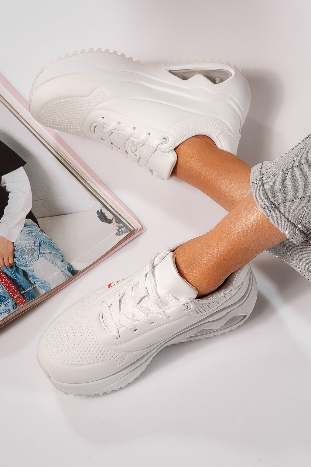 Adidasi dama albi din piele ecologica Beverly #24552