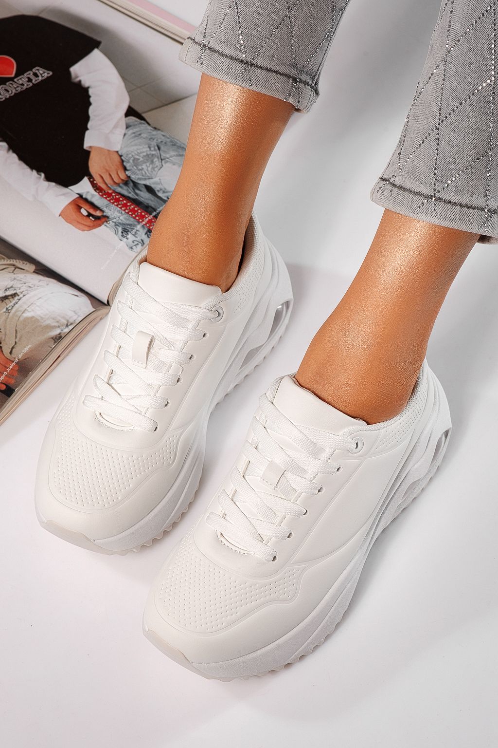 Adidasi dama albi din piele ecologica Audrey #24554