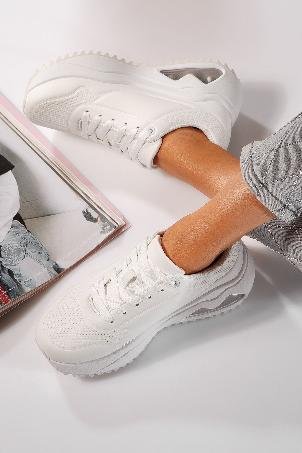 Adidasi dama albi din piele ecologica Audrey #24554