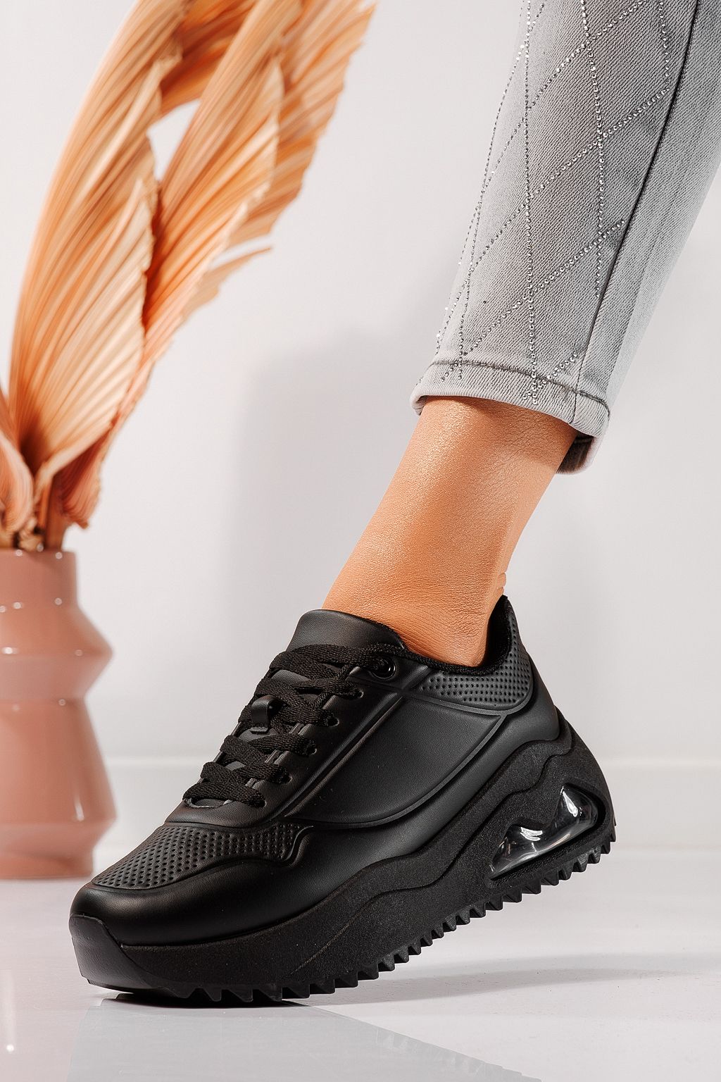 Adidasi dama negri din piele ecologica Audrey #24555