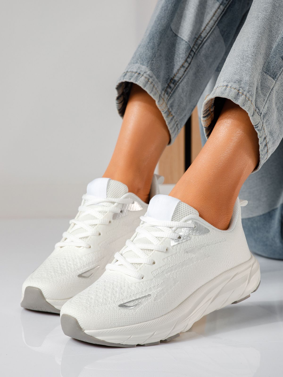 Adidasi dama albi din material textil Luisa #24556