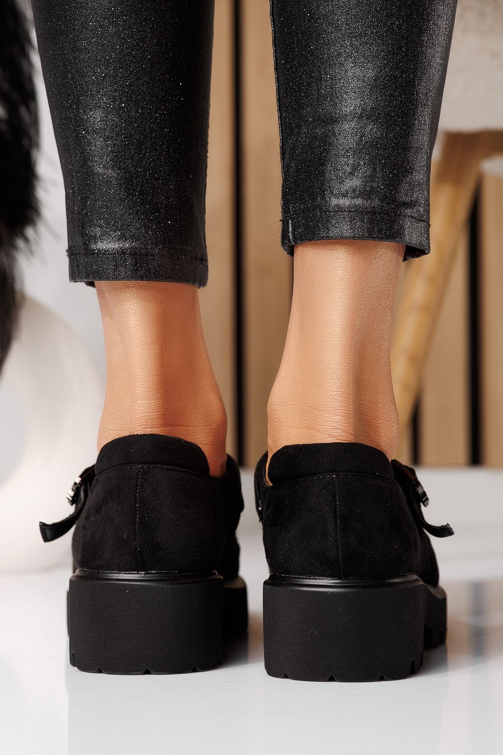 Pantofi casual dama negri din piele ecologica intoarsa Zinnia #24563