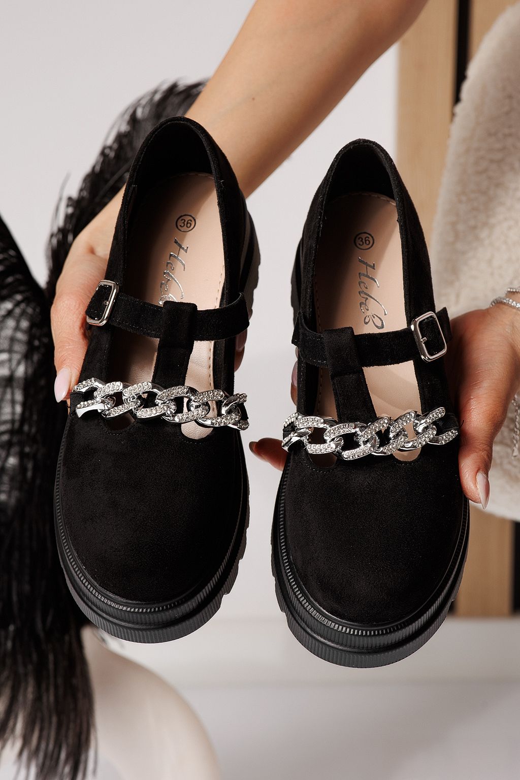 Pantofi casual dama negri din piele ecologica intoarsa Vespera #24566