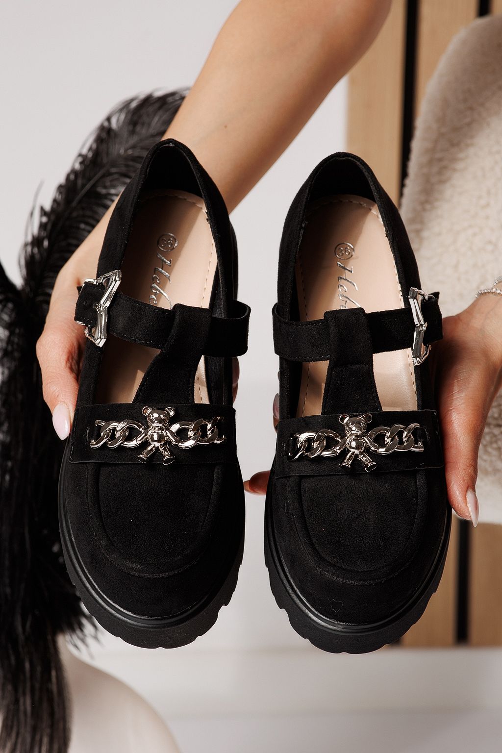 Pantofi casual dama negri din piele ecologica intoarsa Isis #24568