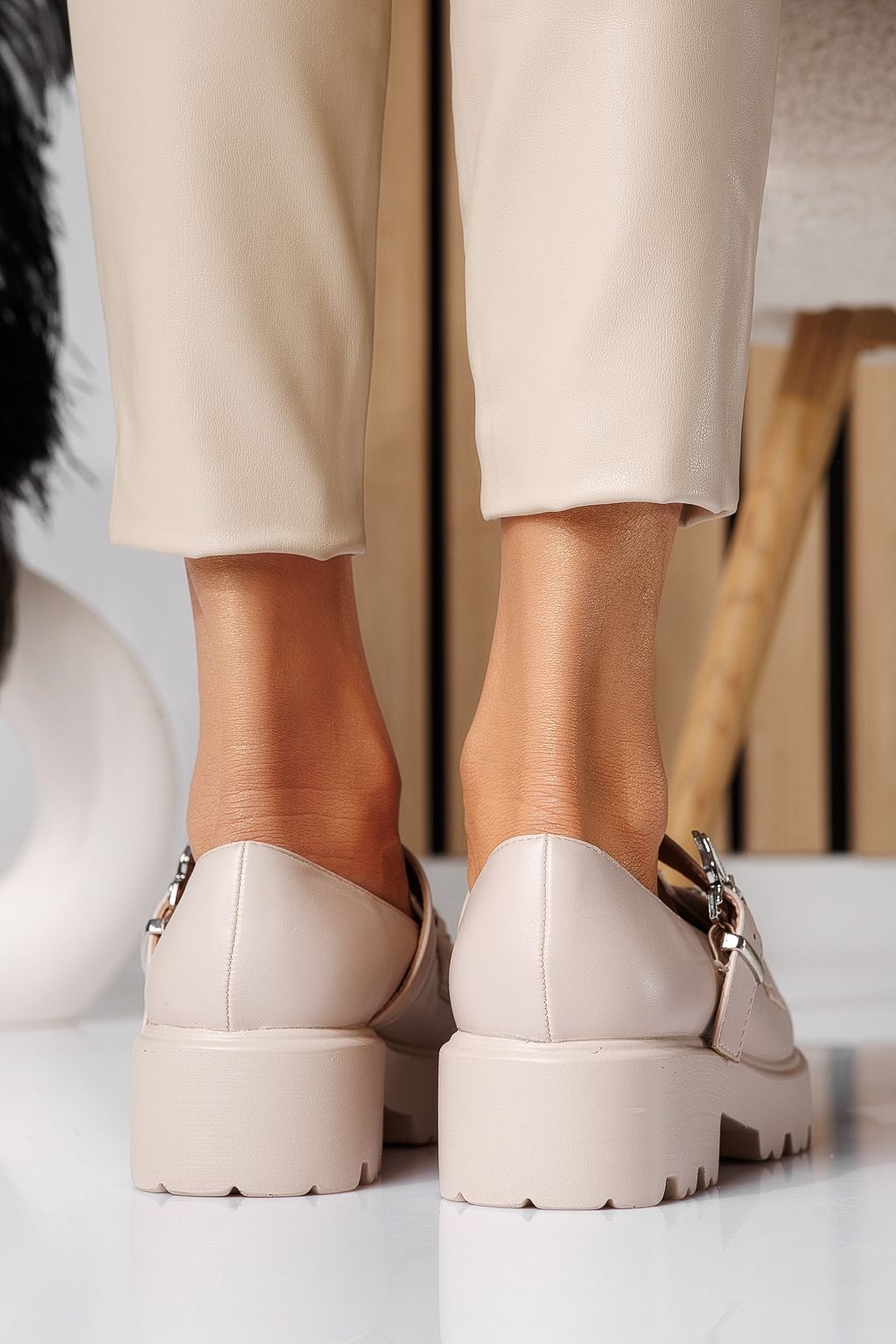 Pantofi casual dama bej din piele ecologica Isis #24569