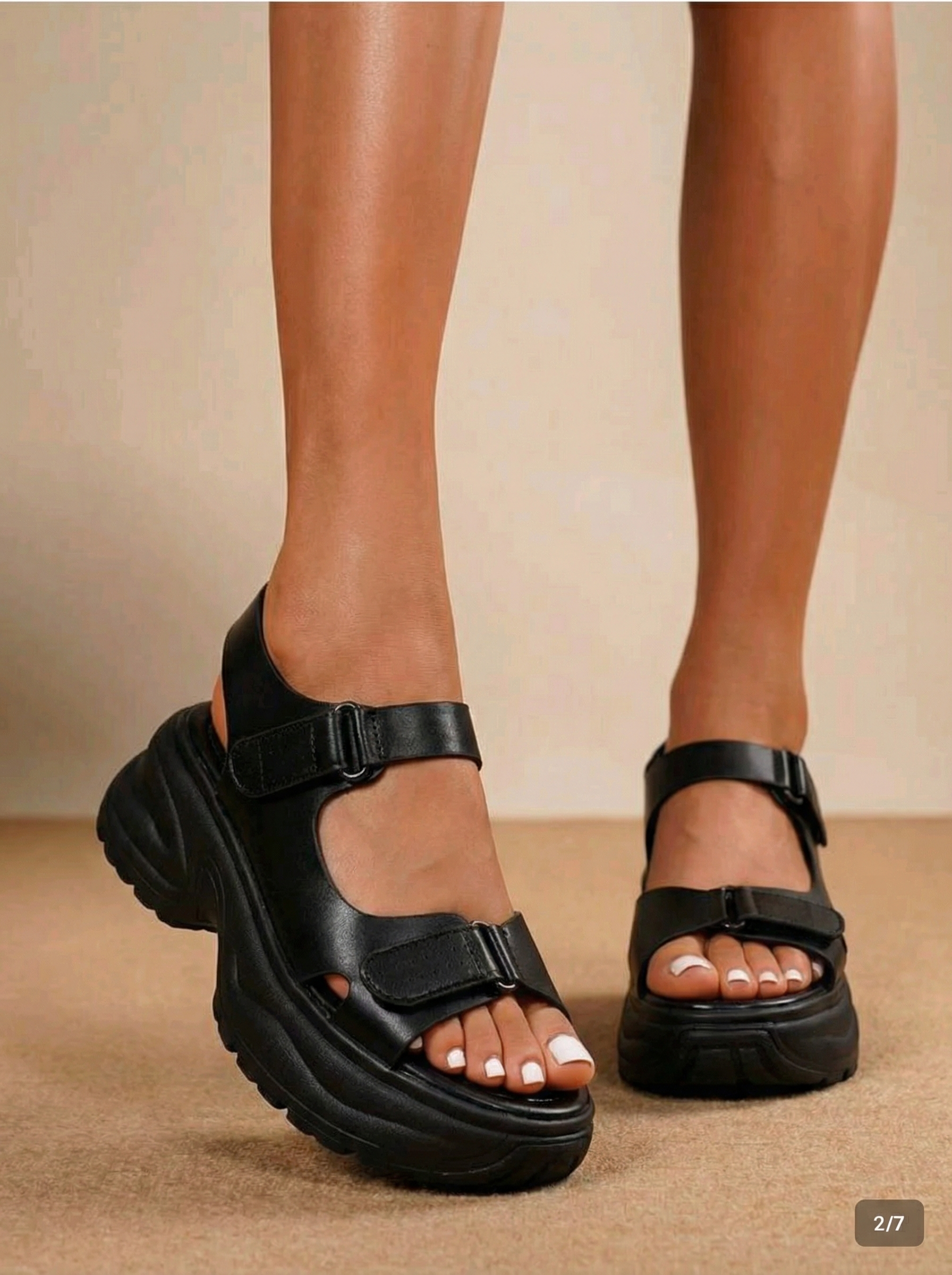 Sandale cu platforma dama negre din piele ecologica Cate #21461
