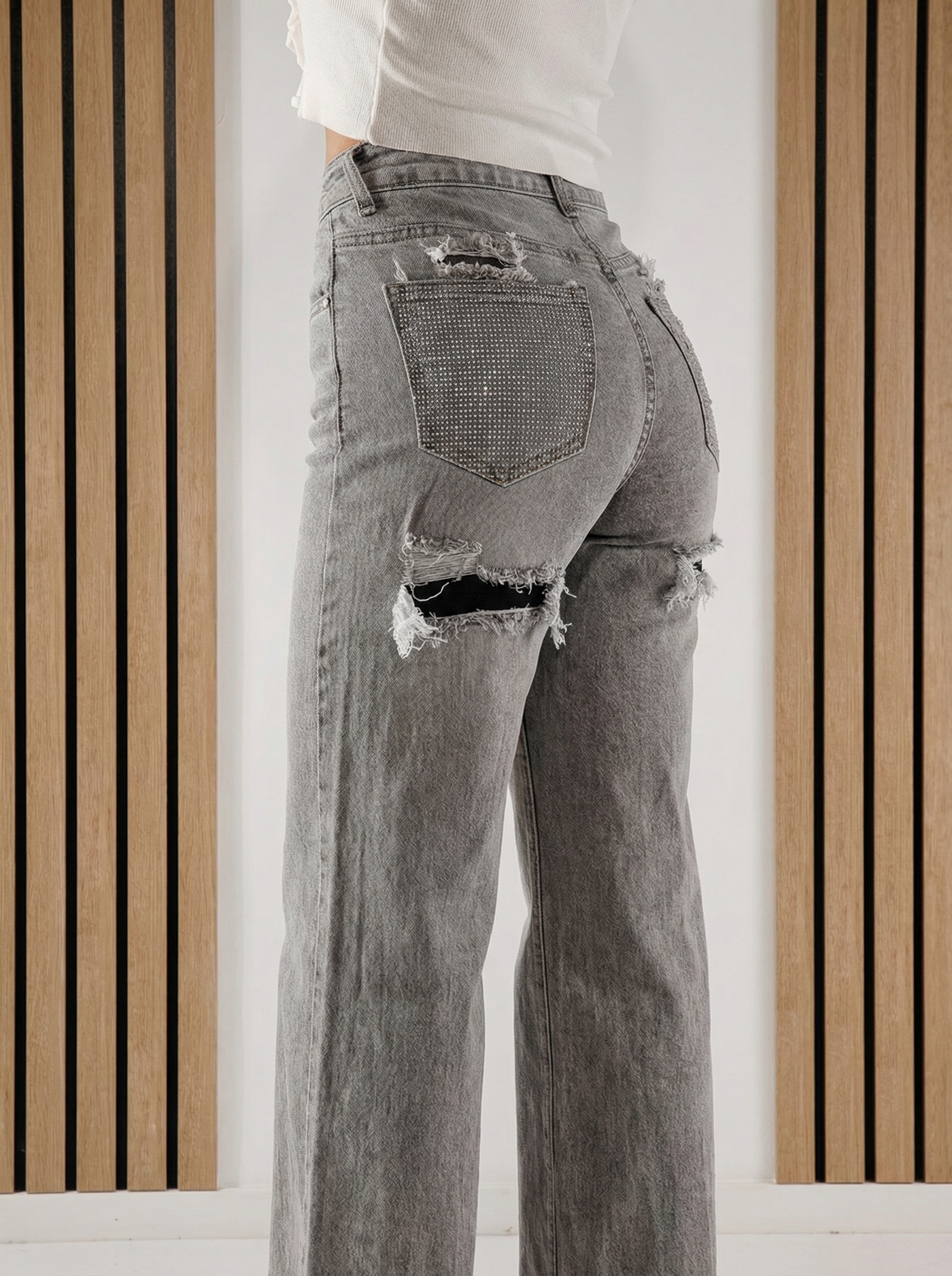 Blugi Wide Leg Dama Maria Gri #A1392