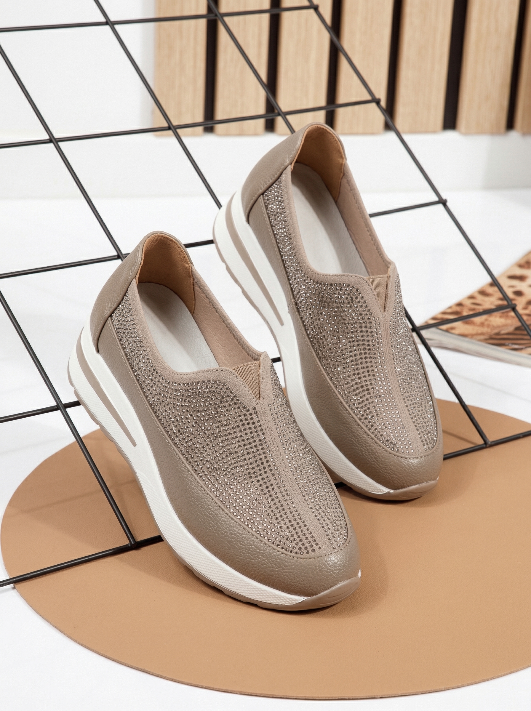 Pantofi casual dama khaki din piele ecologica Teona #24207