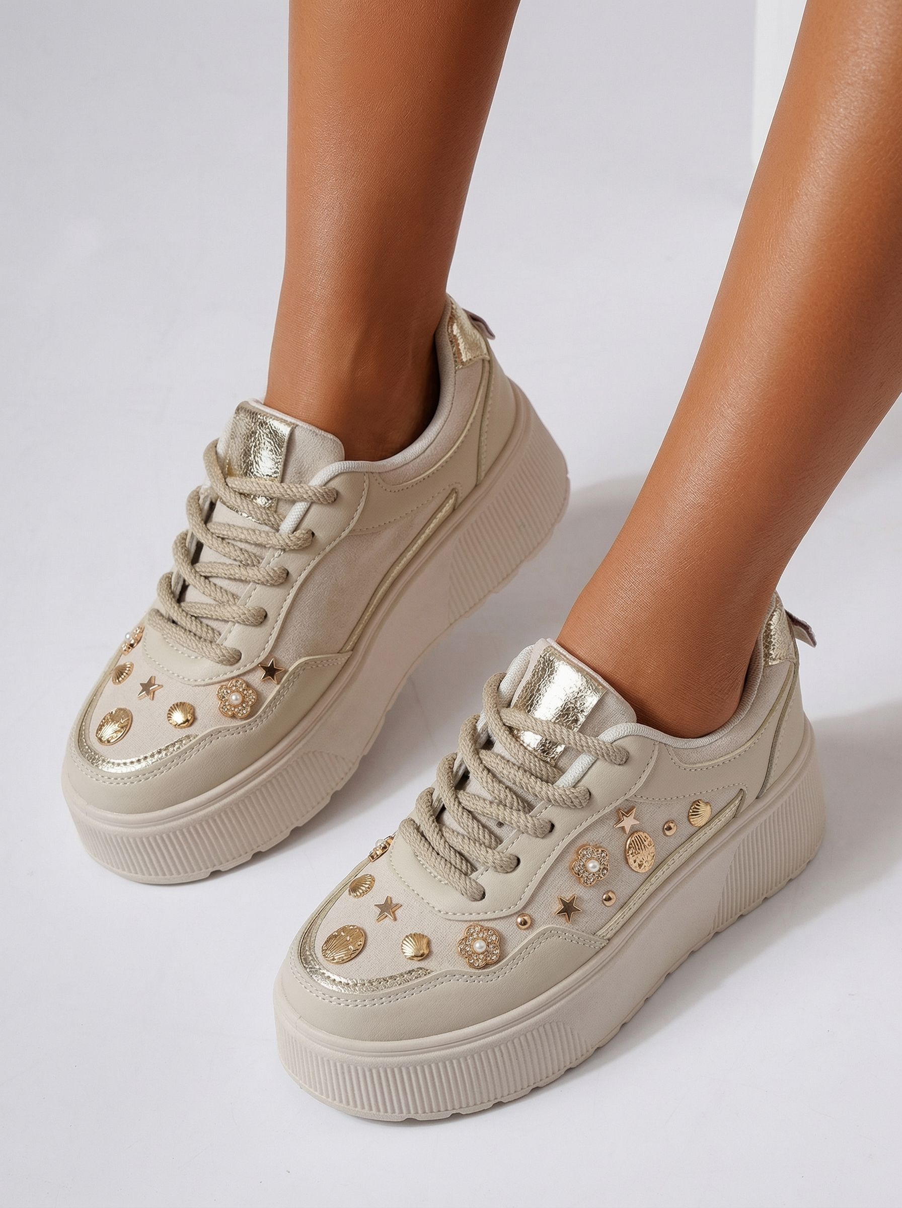 Adidasi dama bej din piele ecologica intoarsa Diana2 #24600