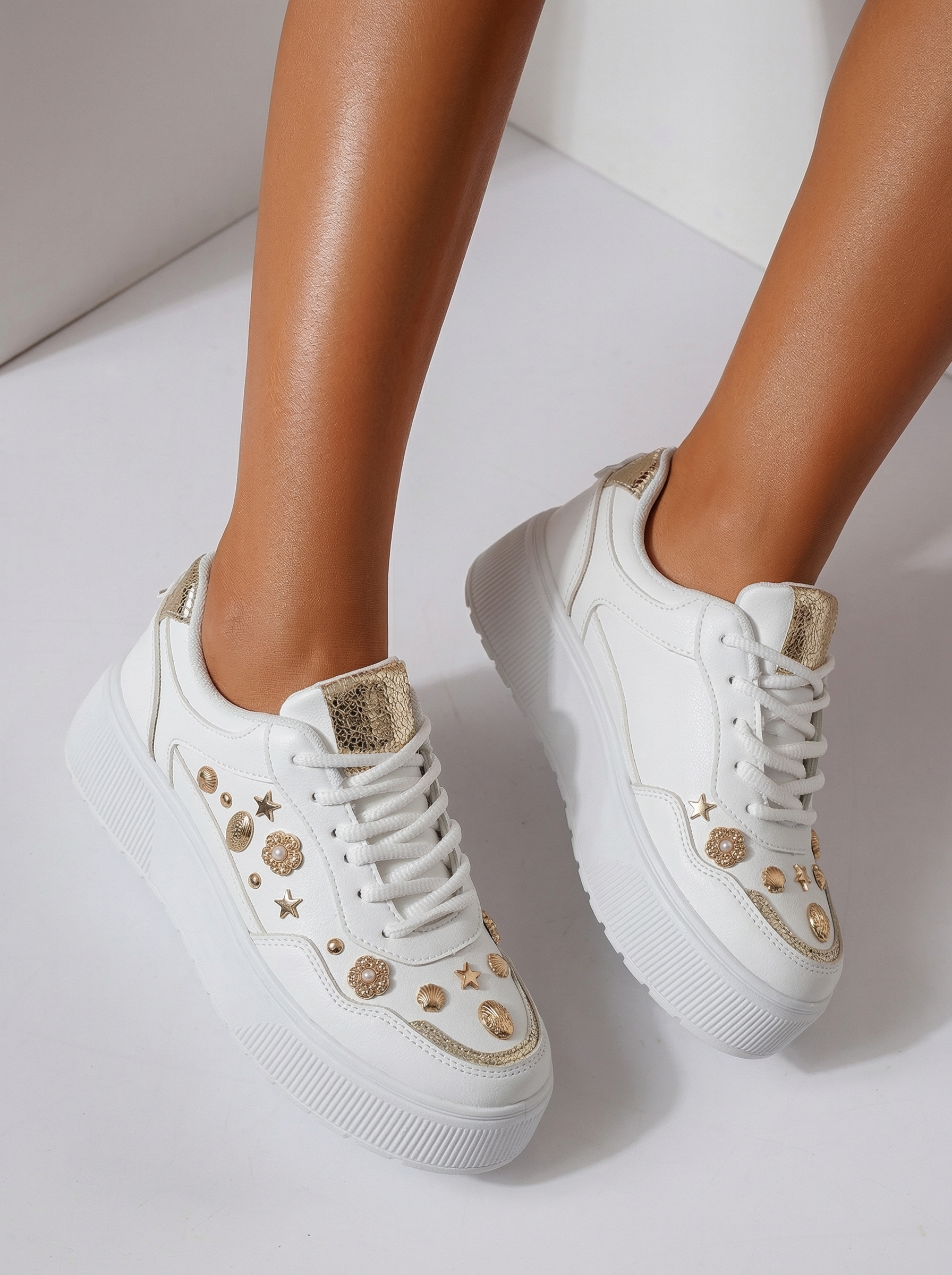 Adidasi dama albi din piele ecologica intoarsa Diana2 #24598