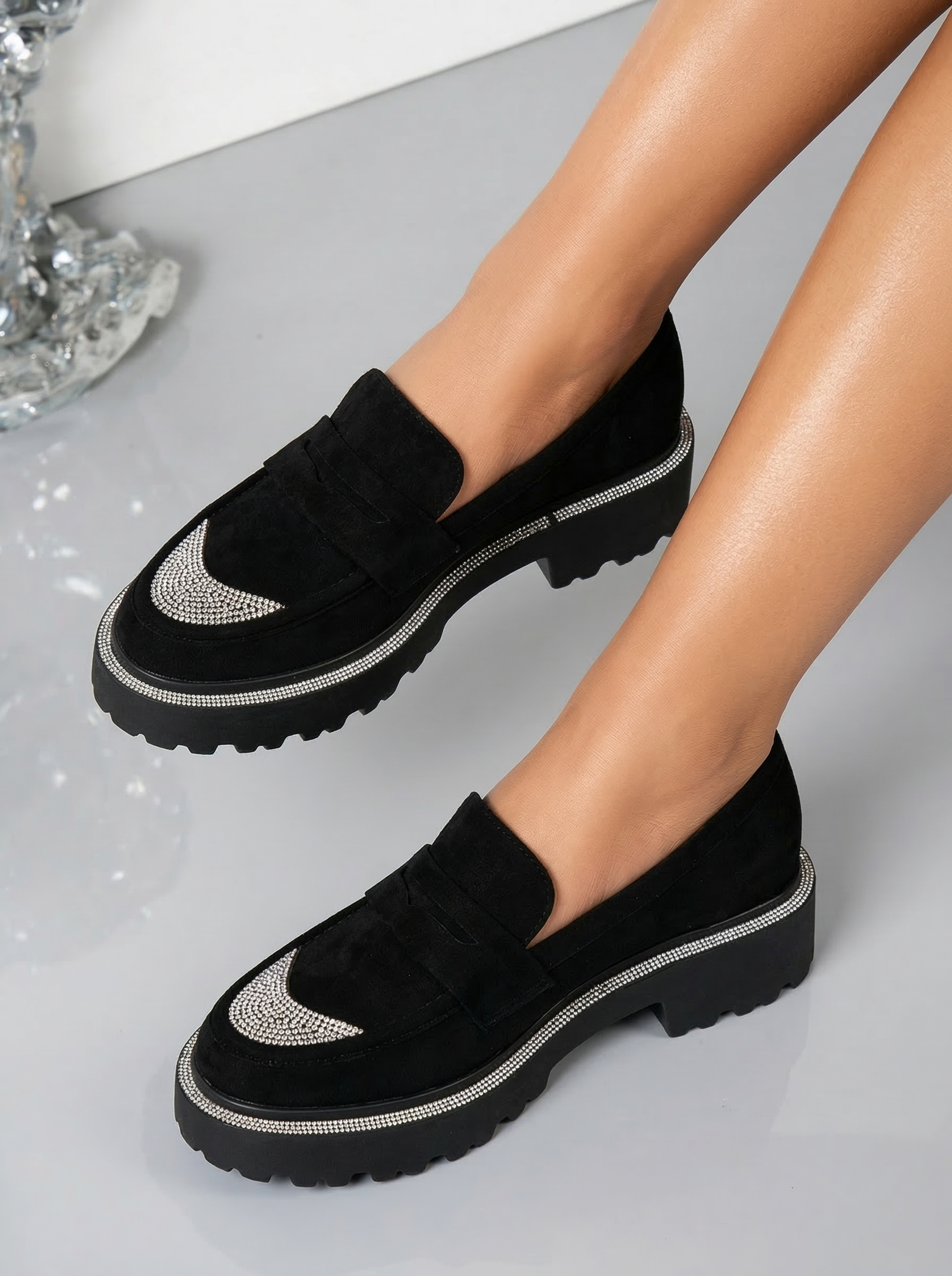 Pantofi casual dama negri din piele ecologica intoarsa Neo #18567