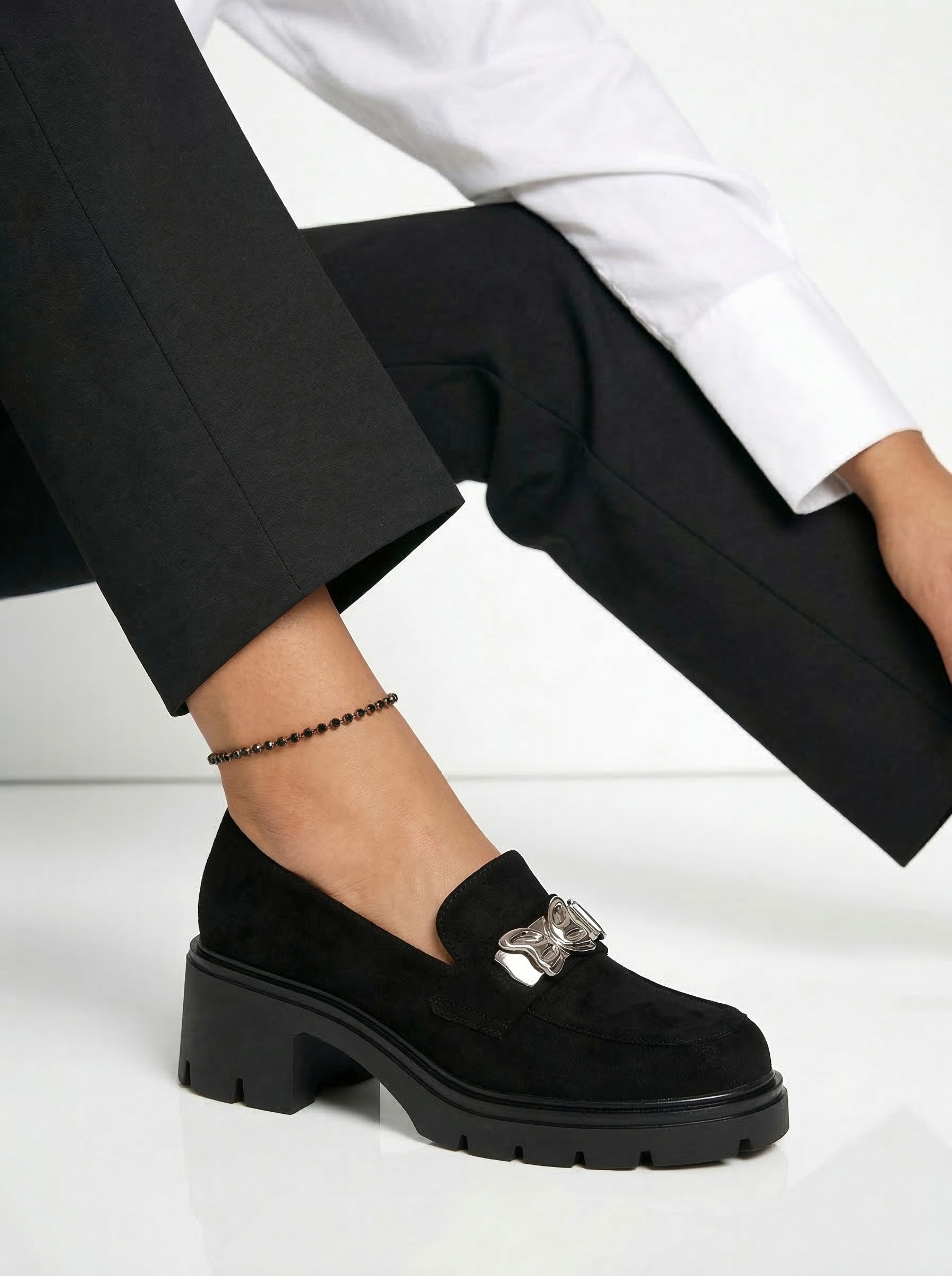 Pantofi casual dama negri din piele ecologica intoarsa Jenica #20782