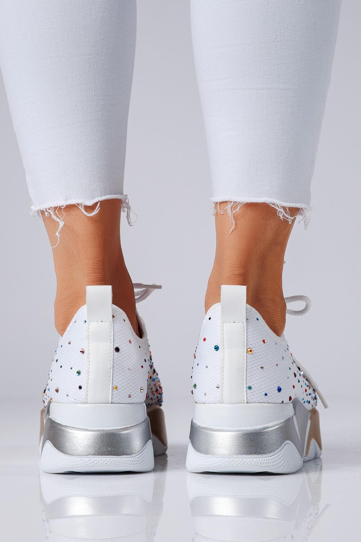 Adidasi dama albi din material textil Maria #24608