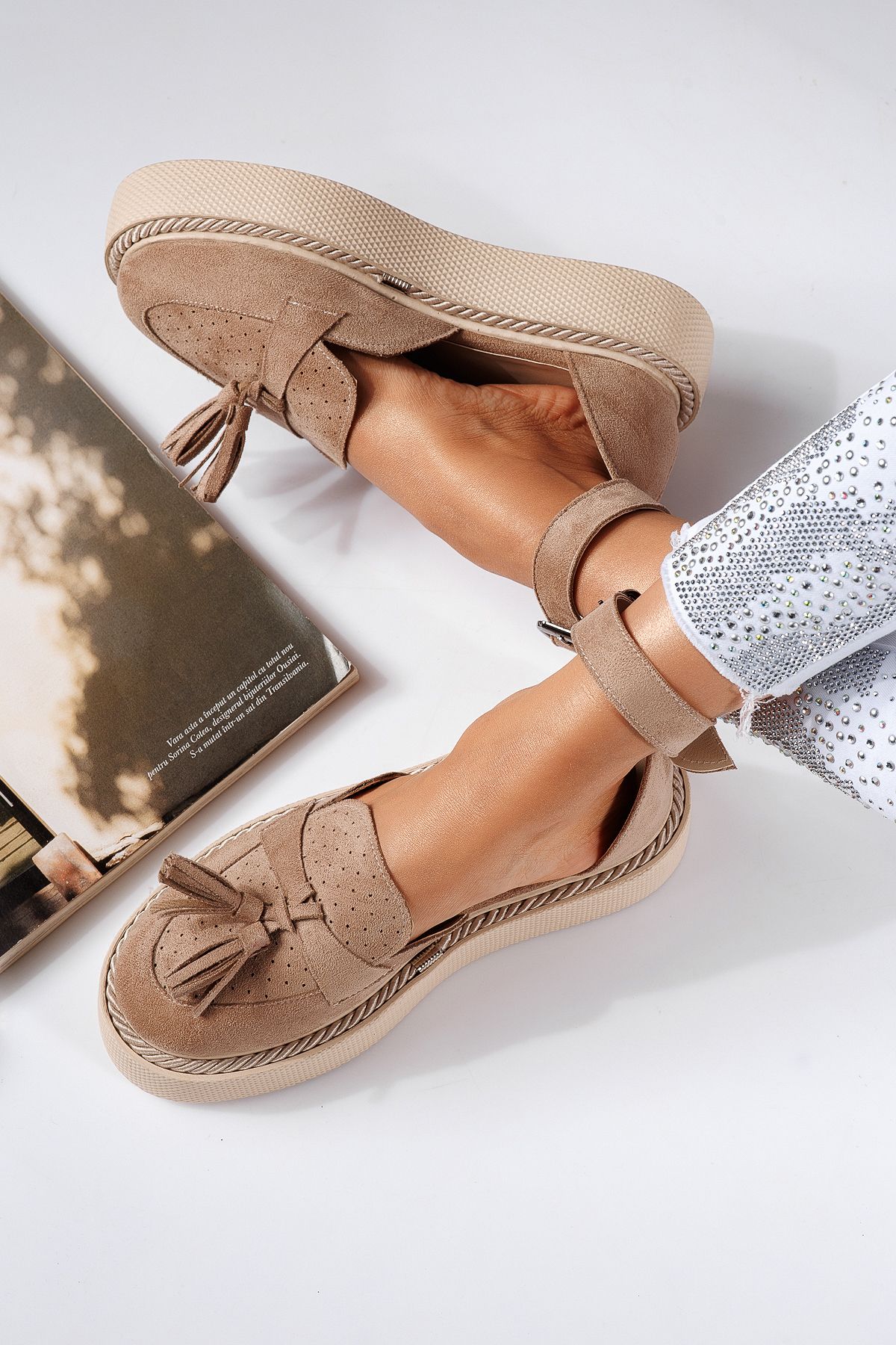 Pantofi casual dama bej din piele ecologica intoarsa Aryan #24610