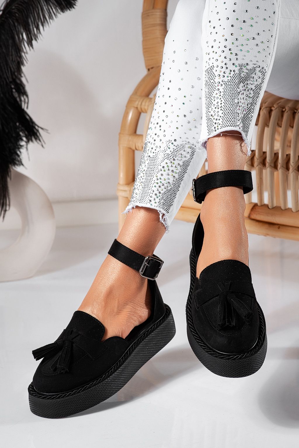 Pantofi casual dama negri din piele ecologica intoarsa Aryan #24611