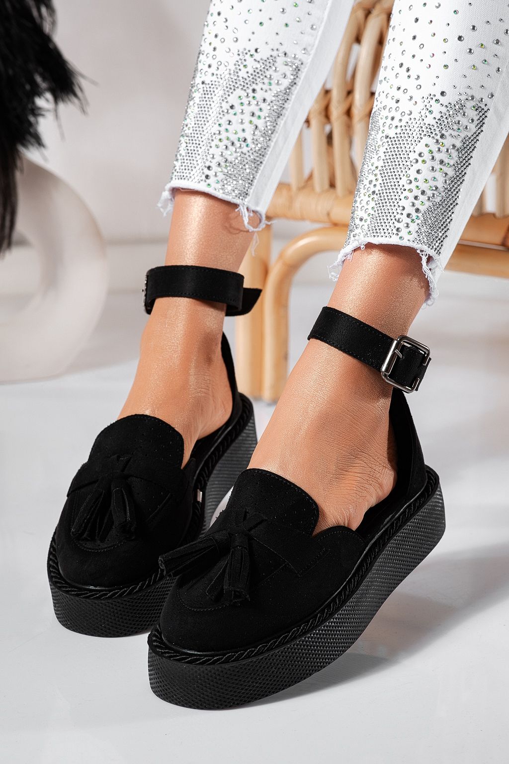 Pantofi casual dama negri din piele ecologica intoarsa Aryan #24611