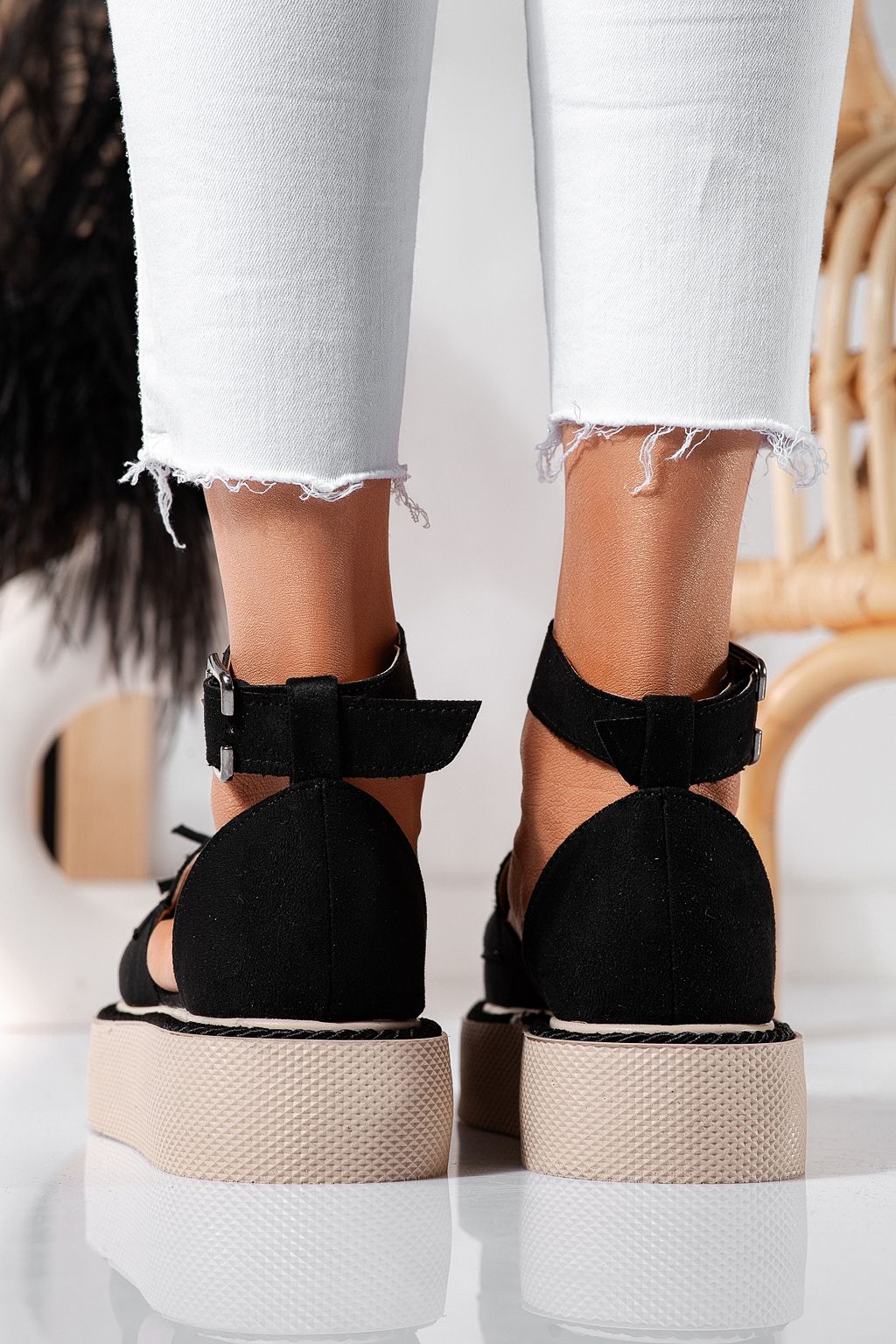 Pantofi casual dama negri din piele ecologica intoarsa Aryan #24612