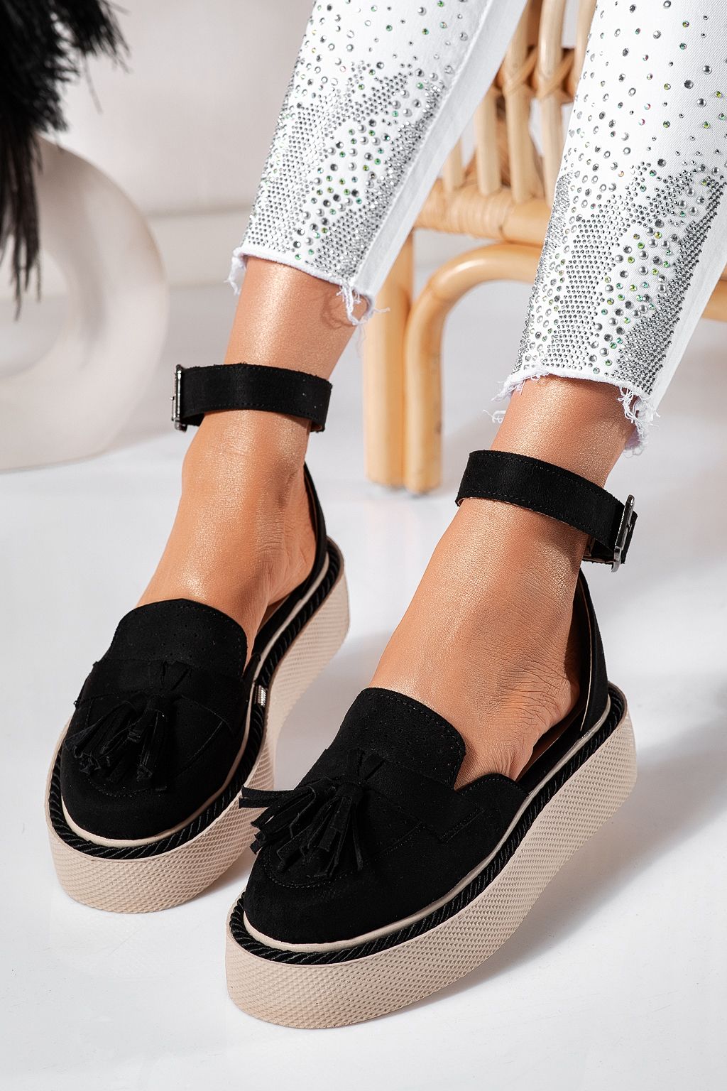 Pantofi casual dama negri din piele ecologica intoarsa Aryan #24612