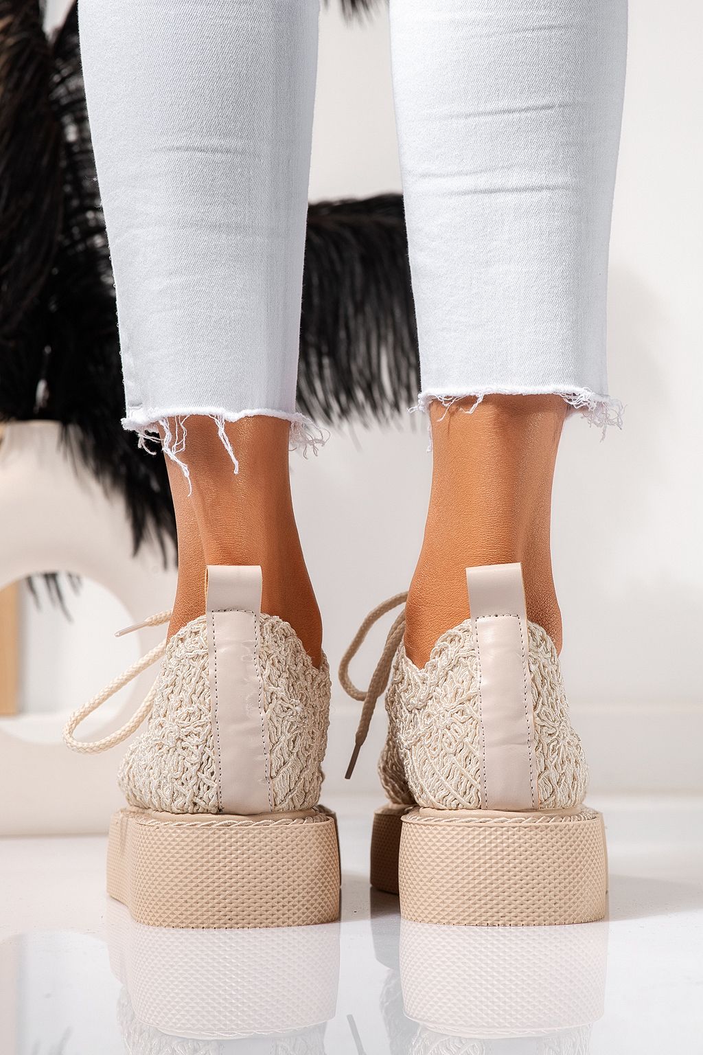 Pantofi casual dama bej din material textil Asha #24614