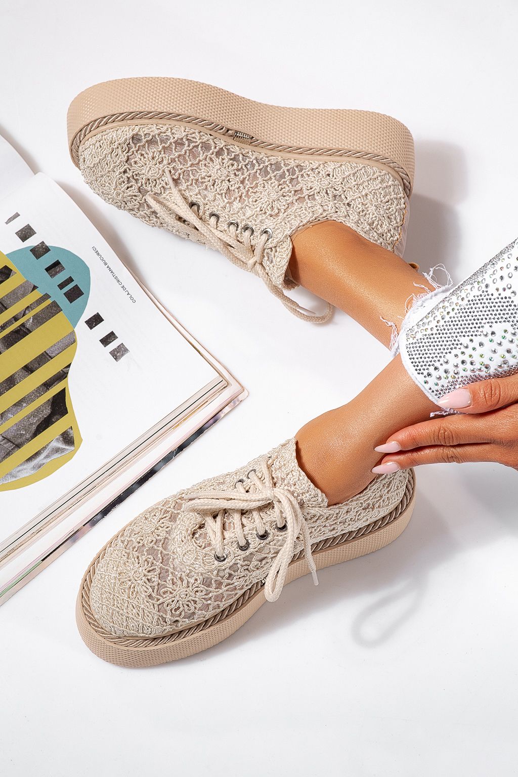 Pantofi casual dama bej din material textil Asha #24614