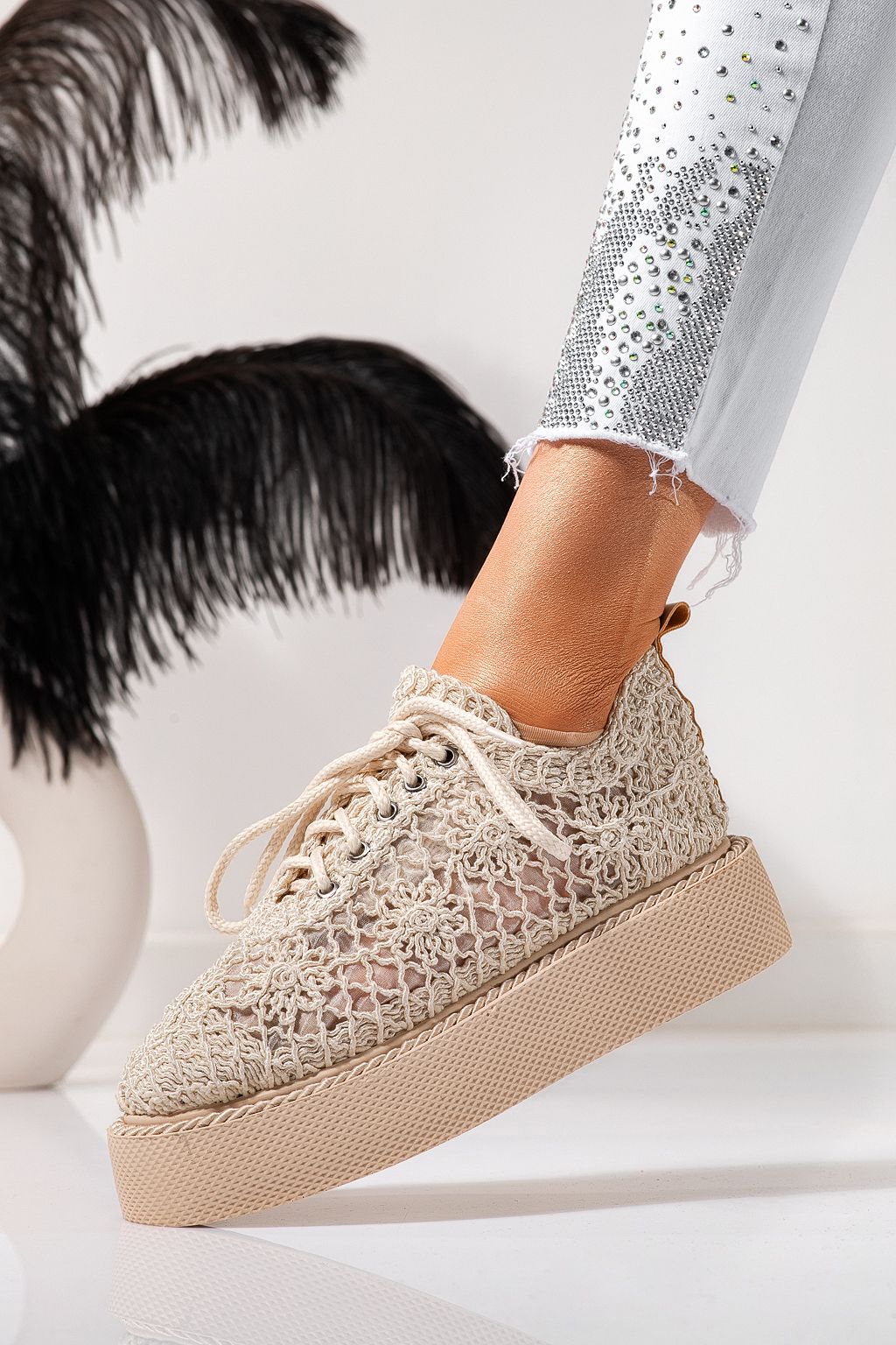 Pantofi casual dama bej din material textil Asha #24614