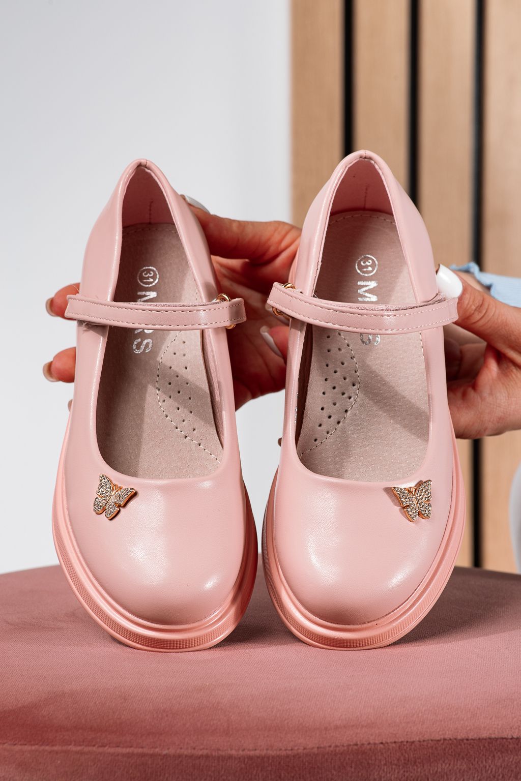 Pantofi fete roz din piele ecologica Sara #24643