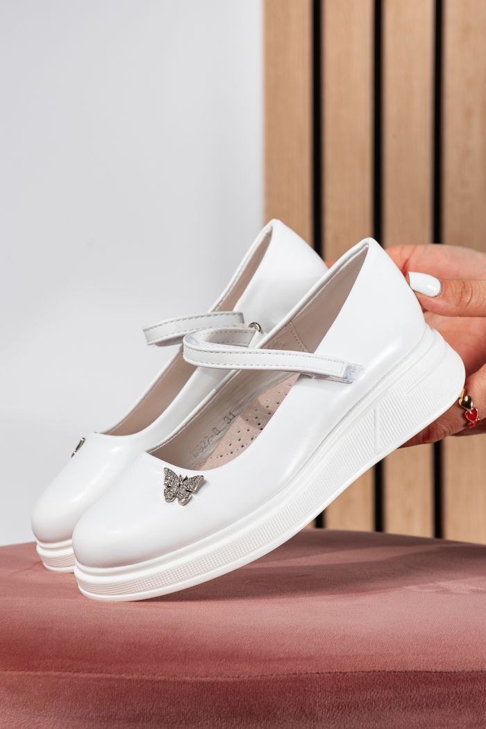 Pantofi fete albi din piele ecologica Sara2 #24648