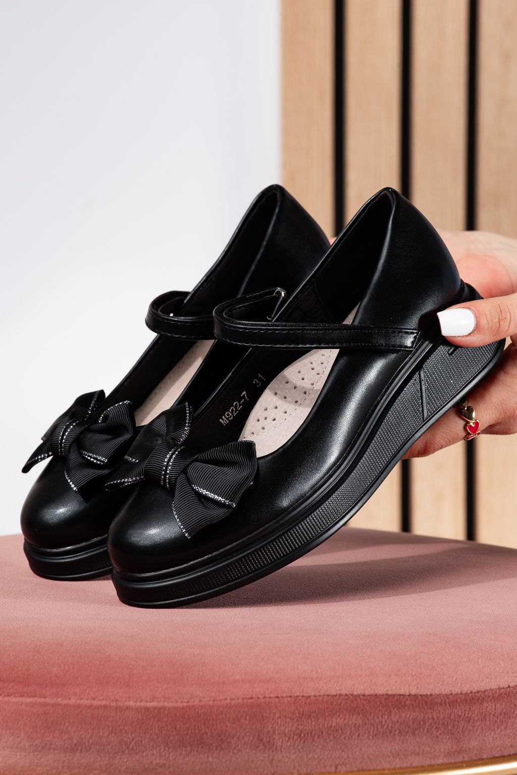 Pantofi fete negri din piele ecologica Alis2 #24650