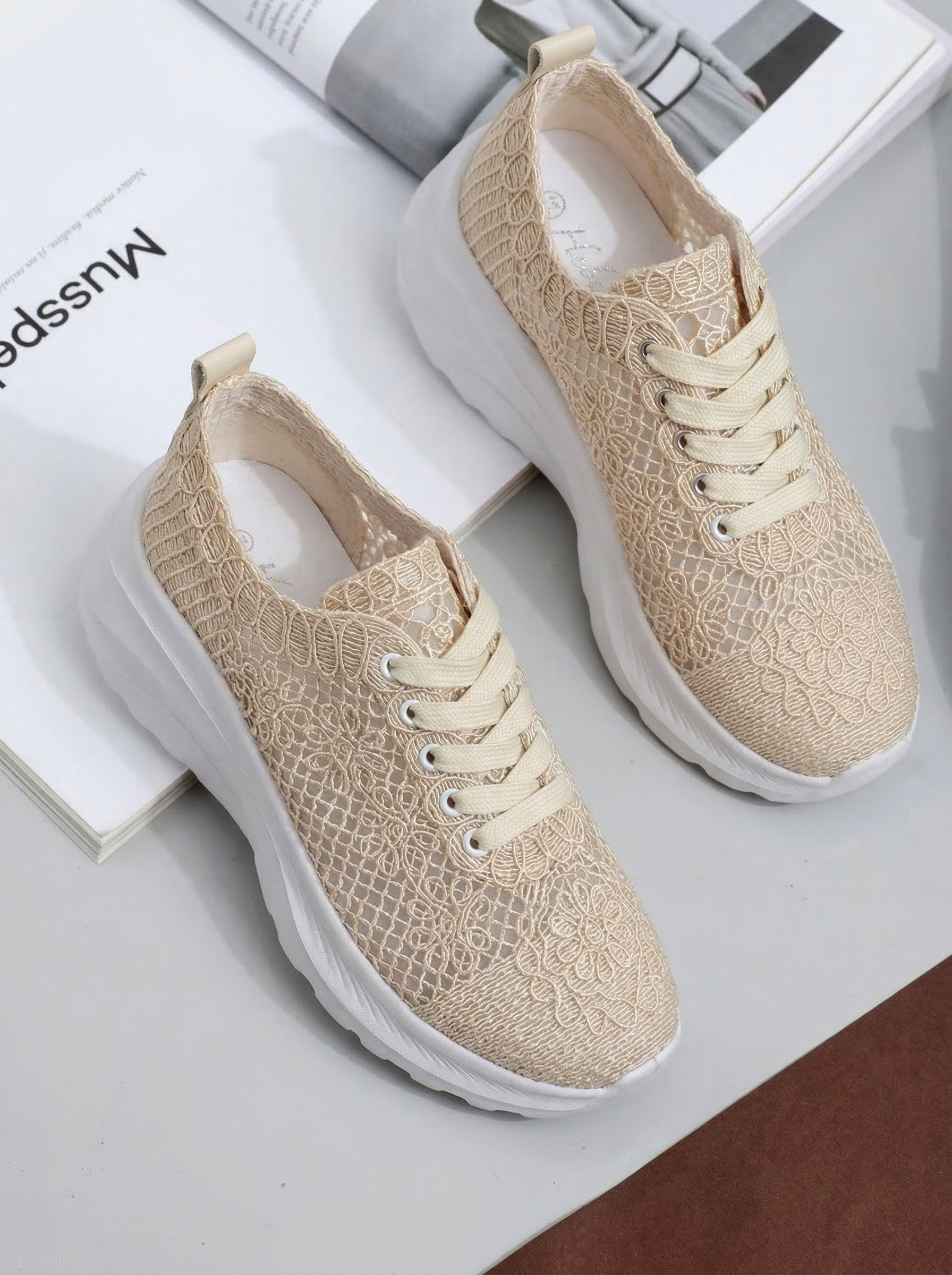 Adidasi dama bej din material textil Yuri #24657