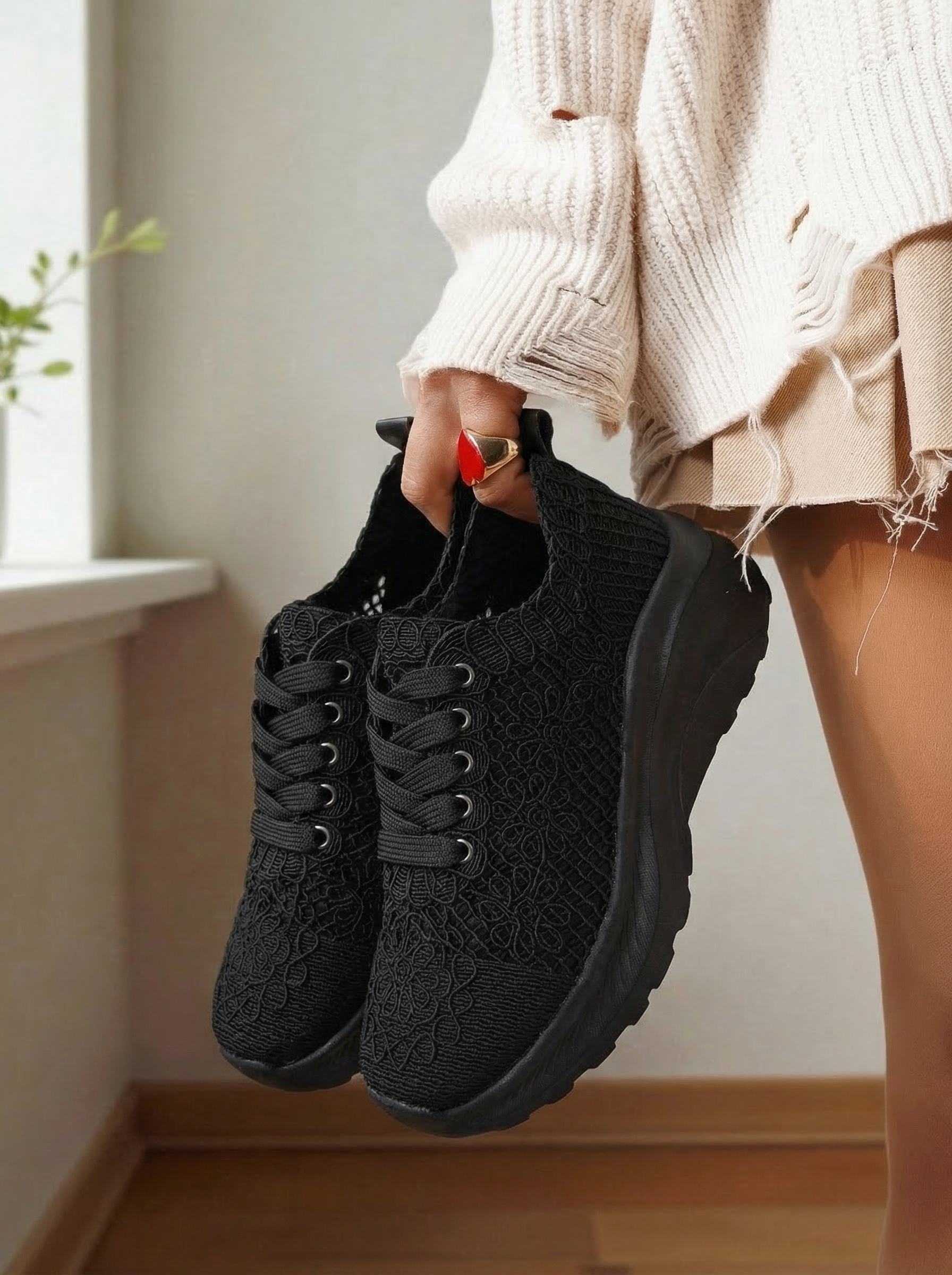 Adidasi dama negri din material textil Yuri #24656