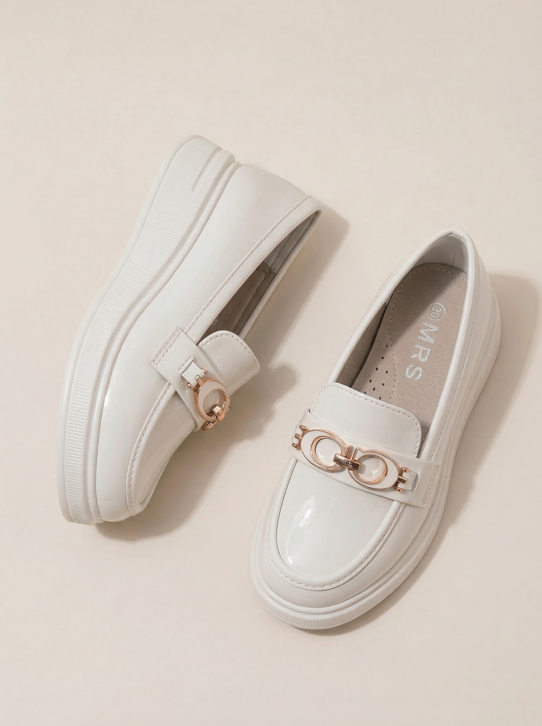 Pantofi fete albi din piele ecologica lacuita Andreina #24629