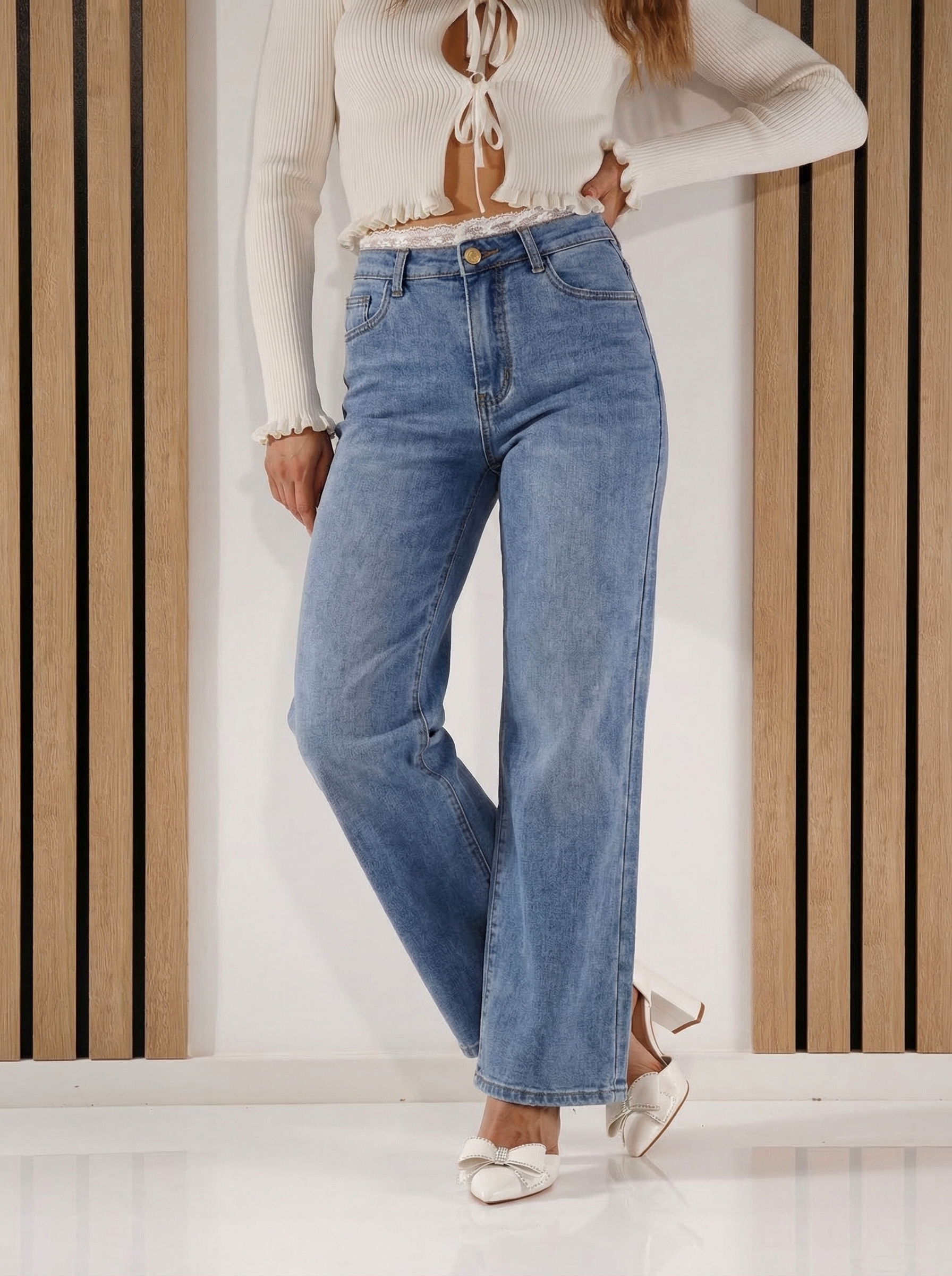 Blugi Wide Leg Dama Perla Albi #A1425