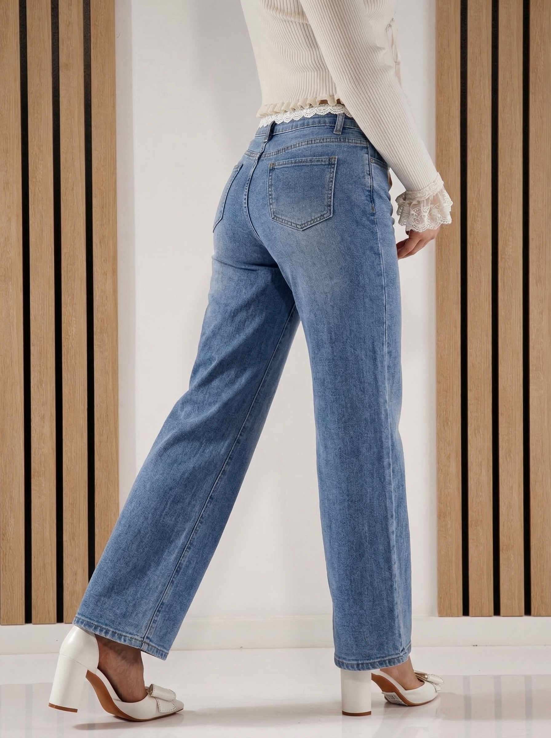 Blugi Wide Leg Dama Perla Albi #A1425