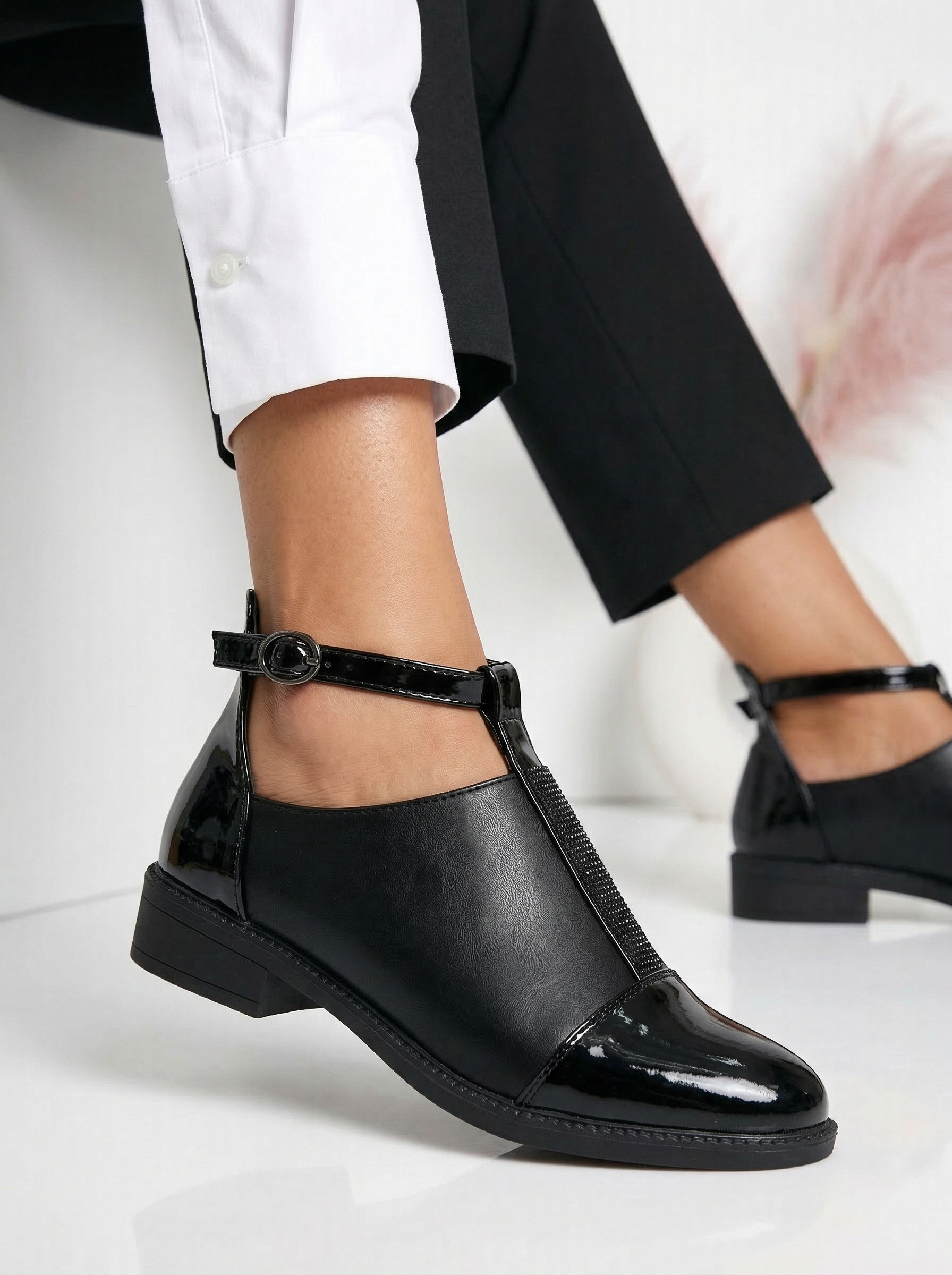 Pantofi casual dama negri din piele ecologica Kara #24660