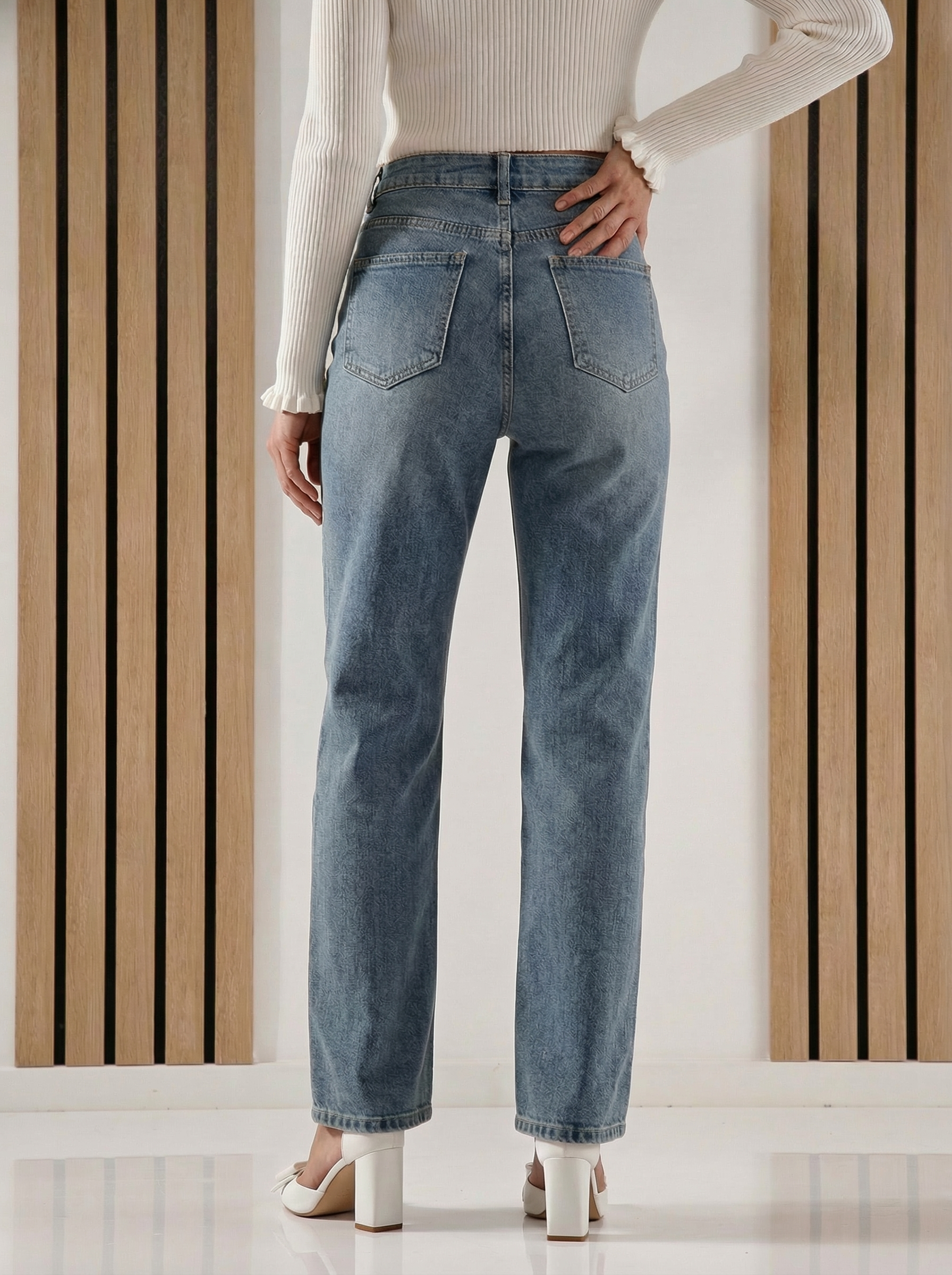 Blugi Wide Leg Dama Dani Albastri #A1419