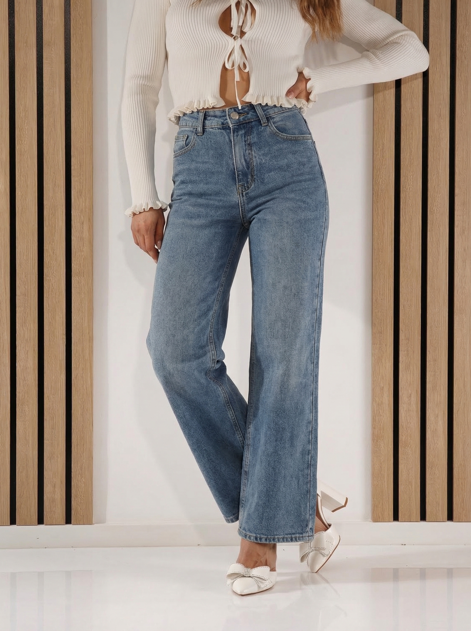 Blugi Wide Leg Dama Dani Albastri #A1419