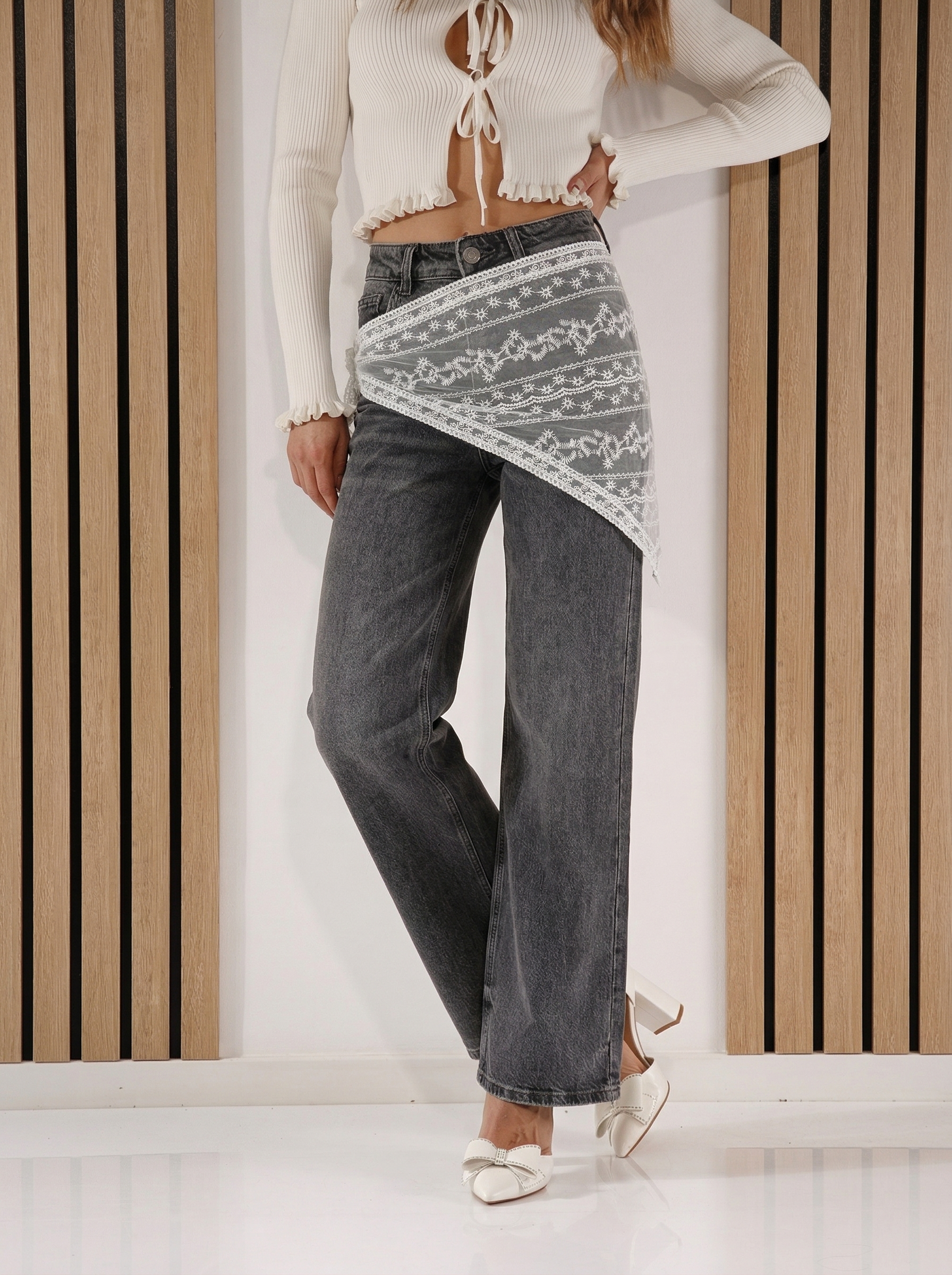 Blugi Wide Leg Dama Isra Gri #A1421