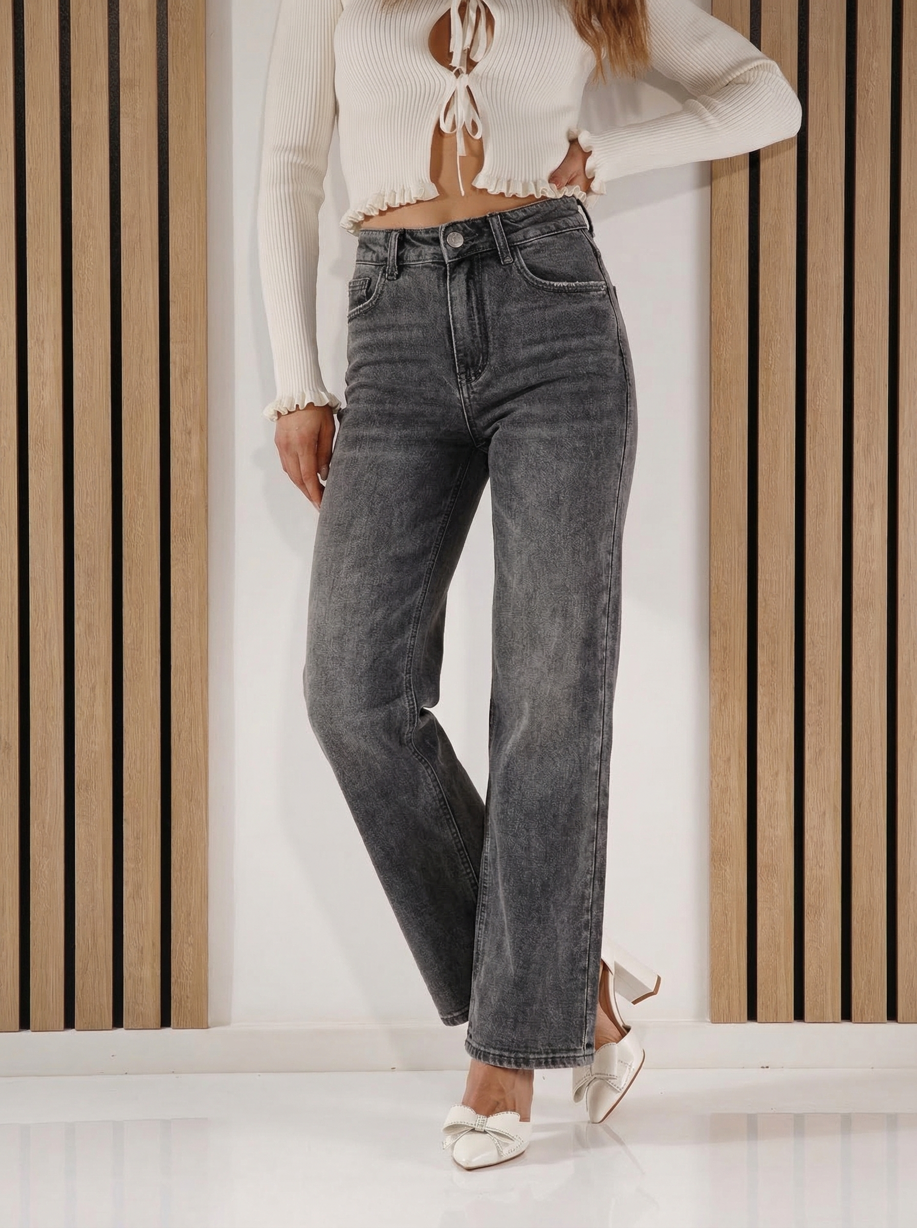 Blugi Wide Leg Dama Isra Gri #A1421