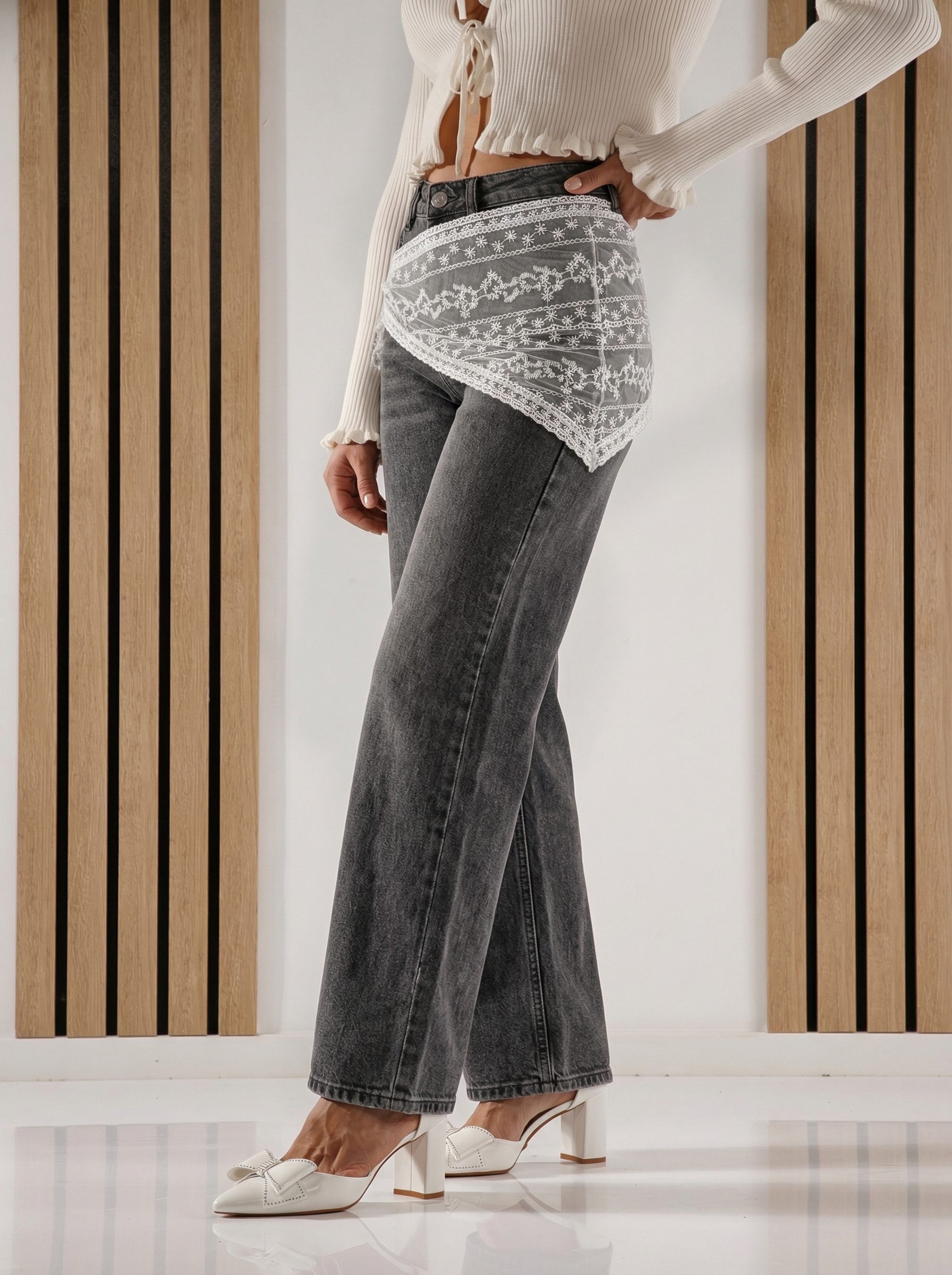 Blugi Wide Leg Dama Isra Gri #A1421