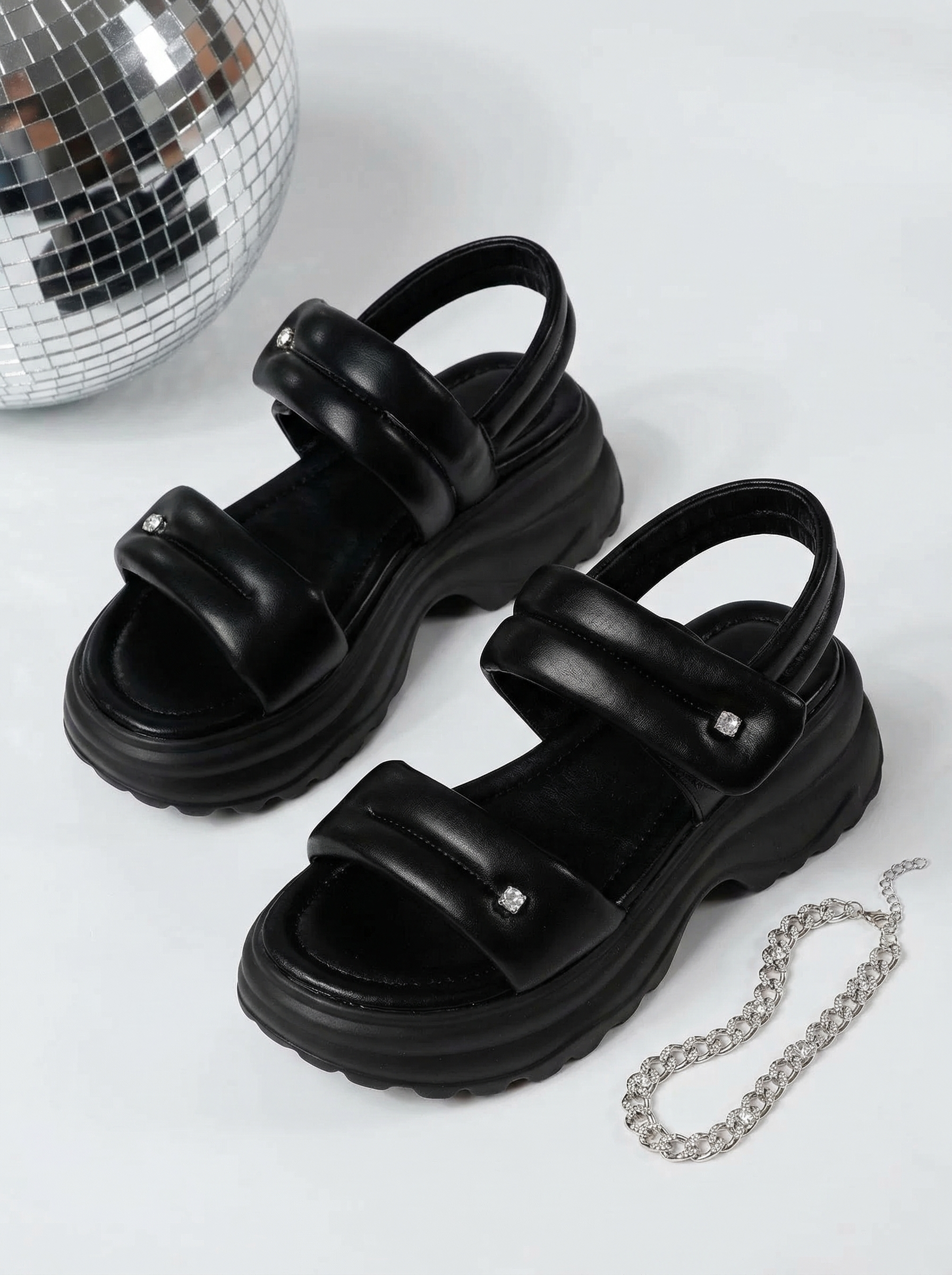 Sandale cu platforma dama negre din piele ecologica Olivia #22087