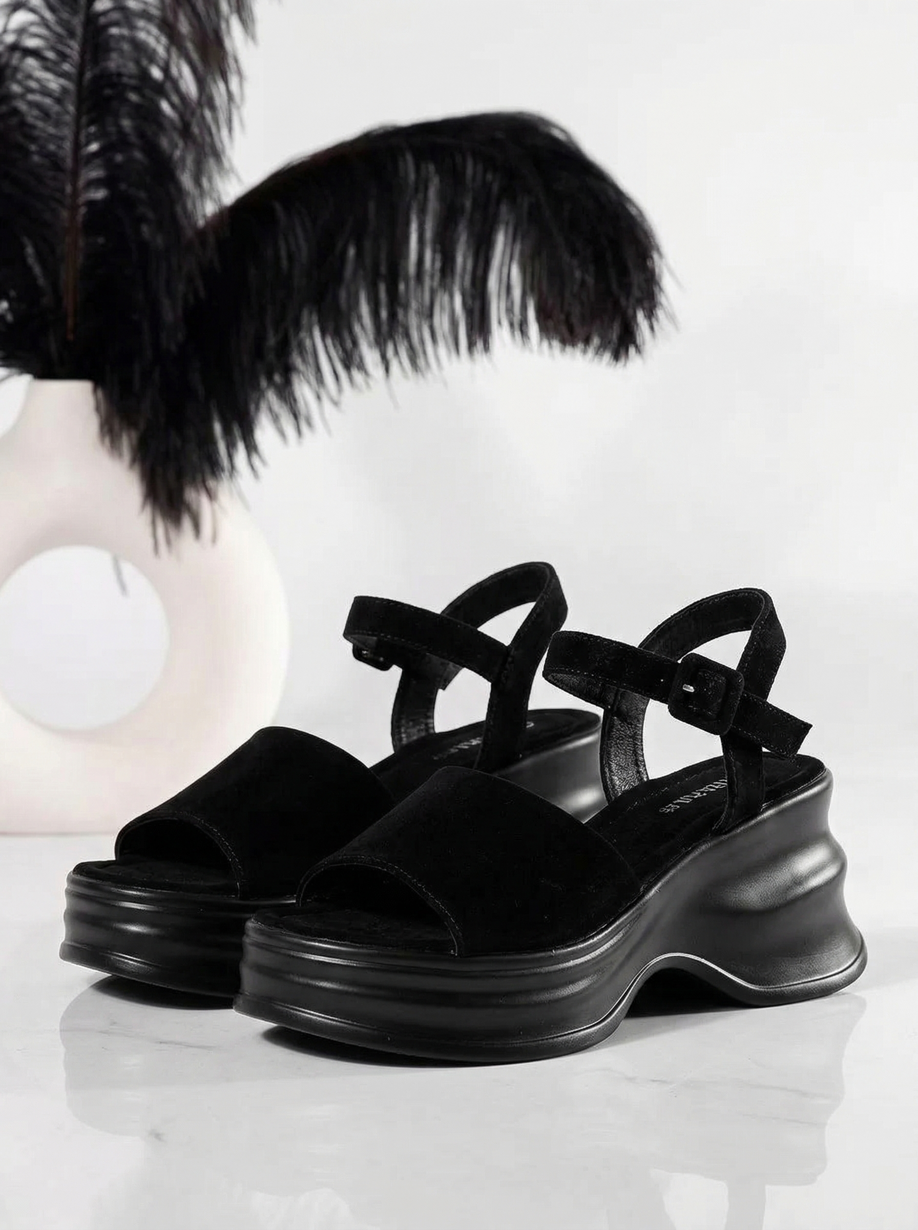 Sandale cu platforma dama negre din piele ecologica Adena #21302