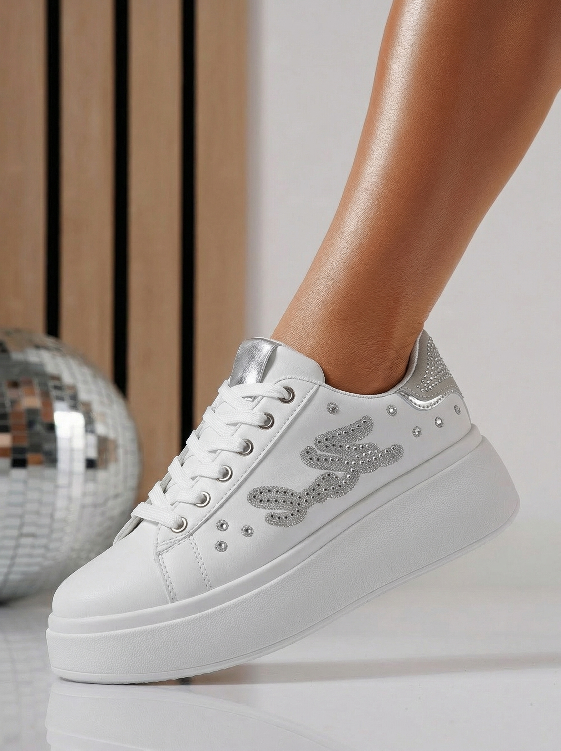 Adidasi dama albi din piele ecologica Saphira #24679