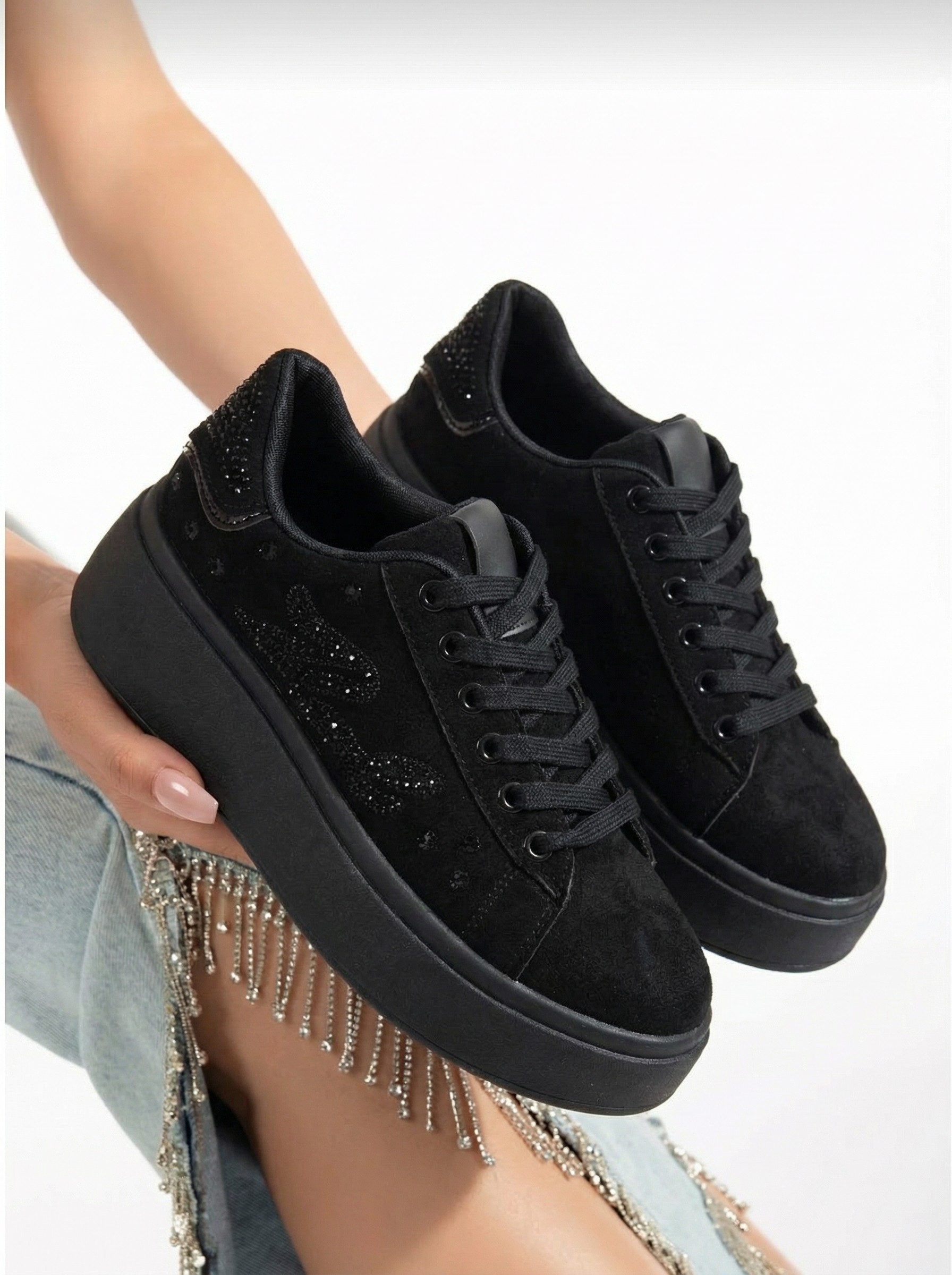 Adidasi dama negri din piele ecologica intoarsa Saphira #24680