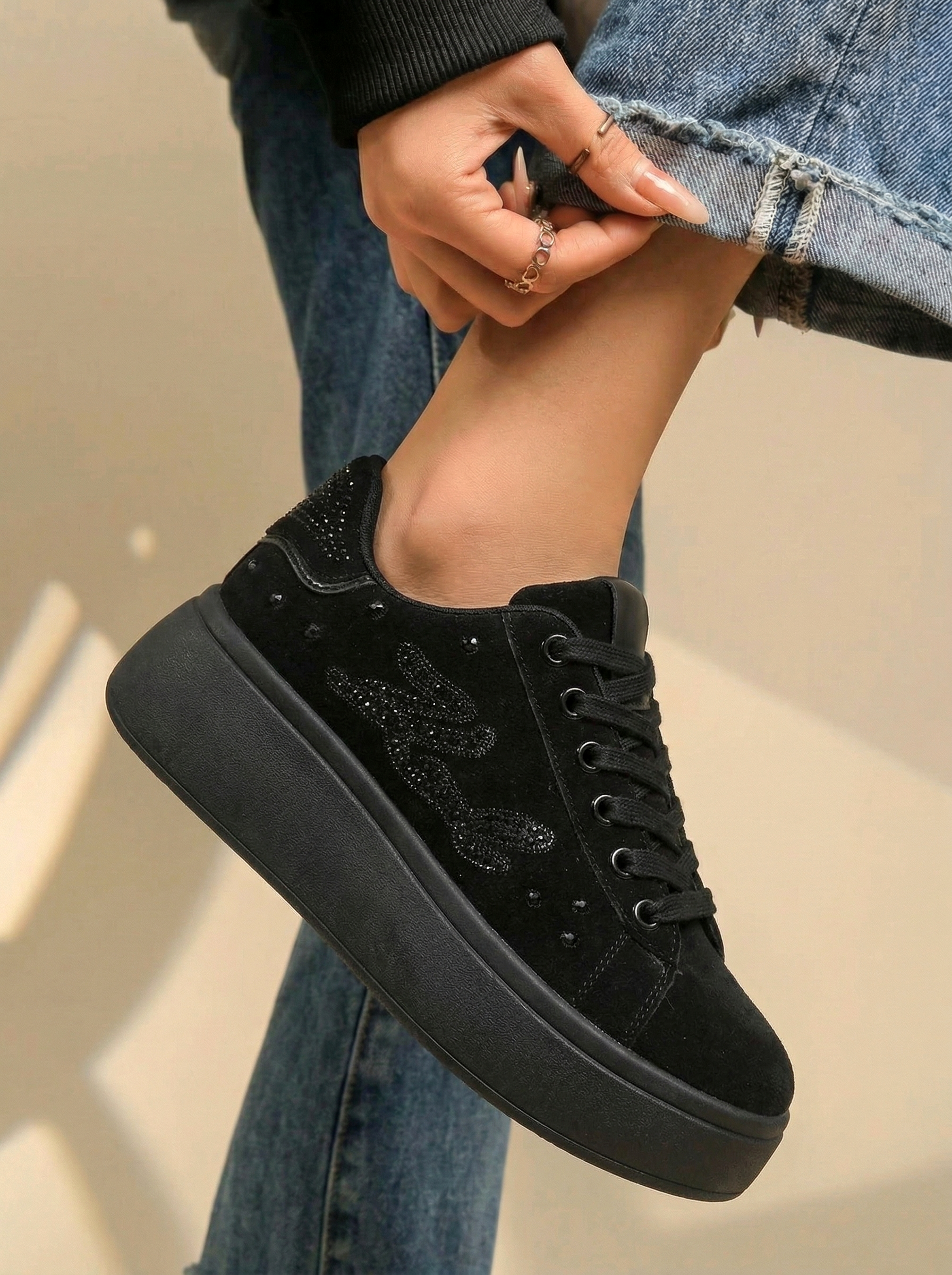 Adidasi dama negri din piele ecologica intoarsa Saphira #24680