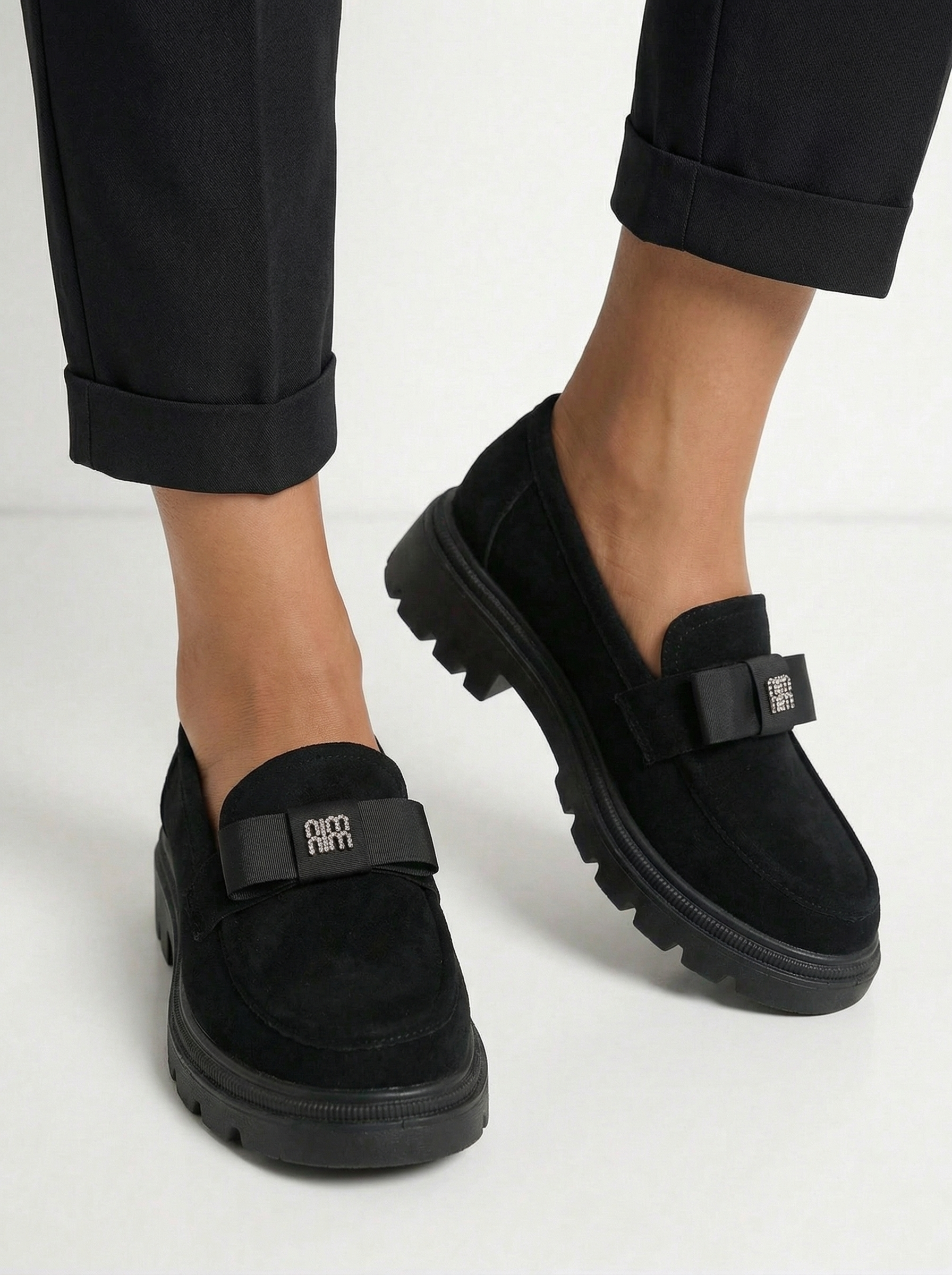 Pantofi casual dama negri din piele ecologica intoarsa Aeliana #24666