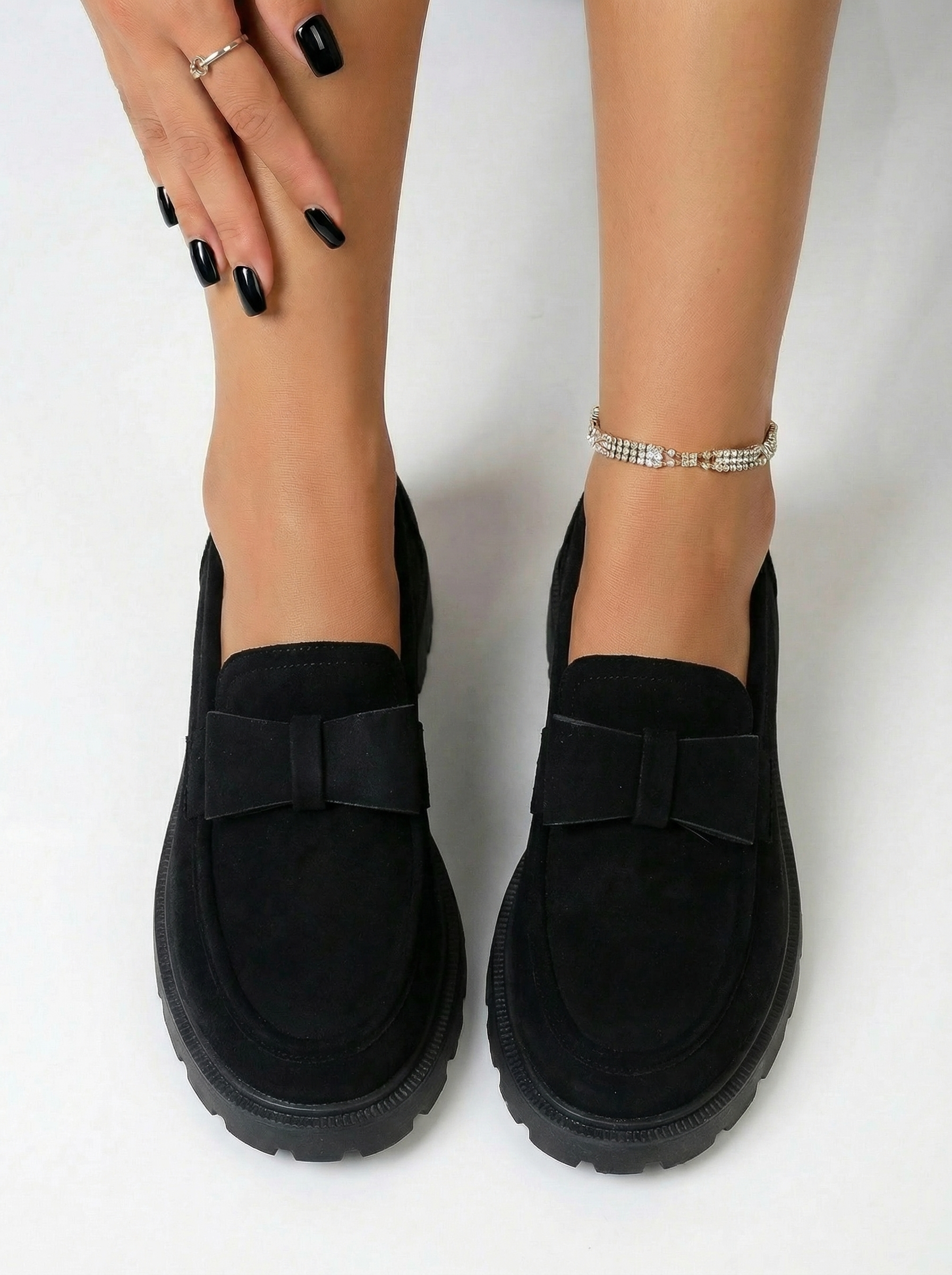 Pantofi casual dama negri din piele ecologica intoarsa Brielle #24664